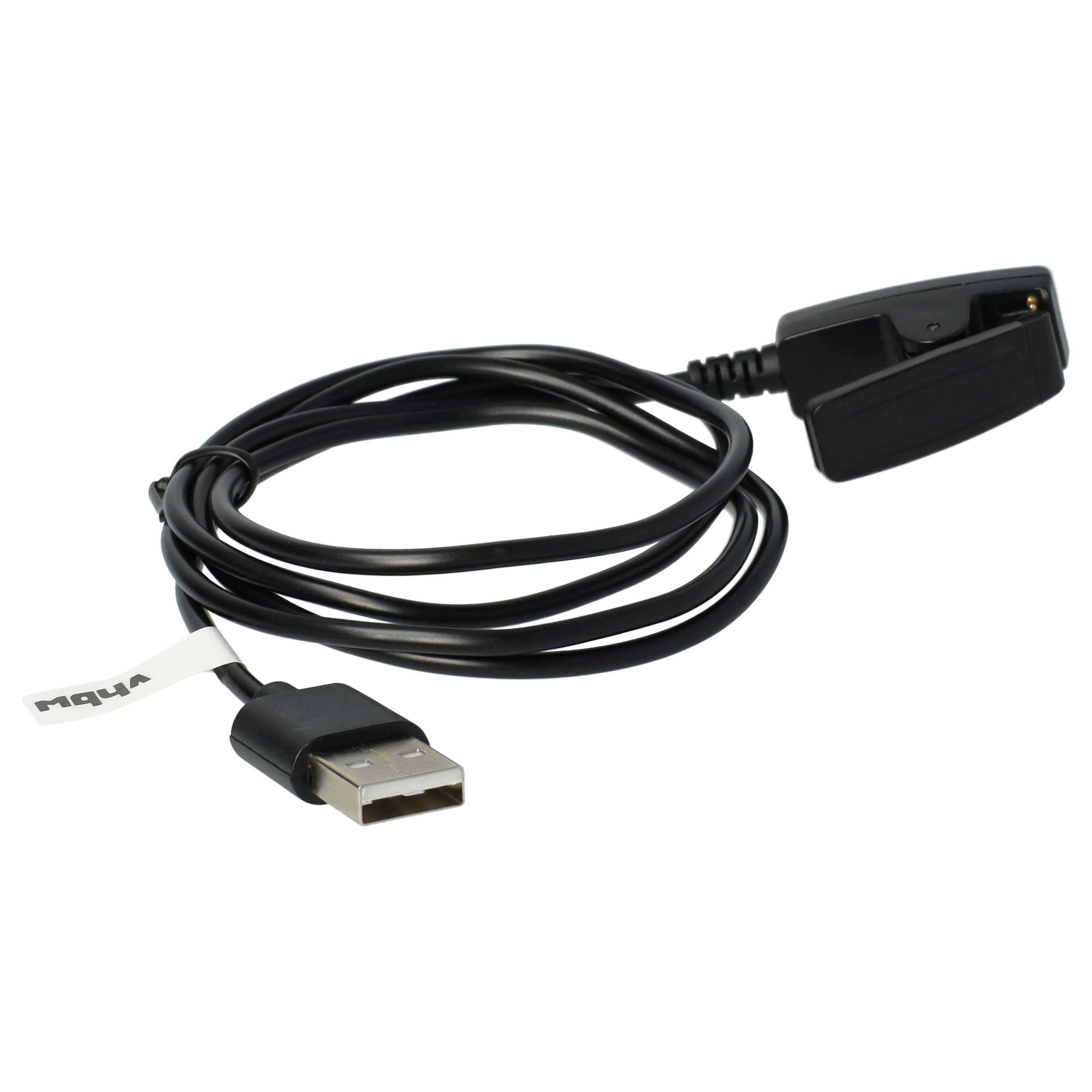 Ein schwarzes USB-Kabel mit Clip und USB-Anschluss auf weißem Hintergrund.