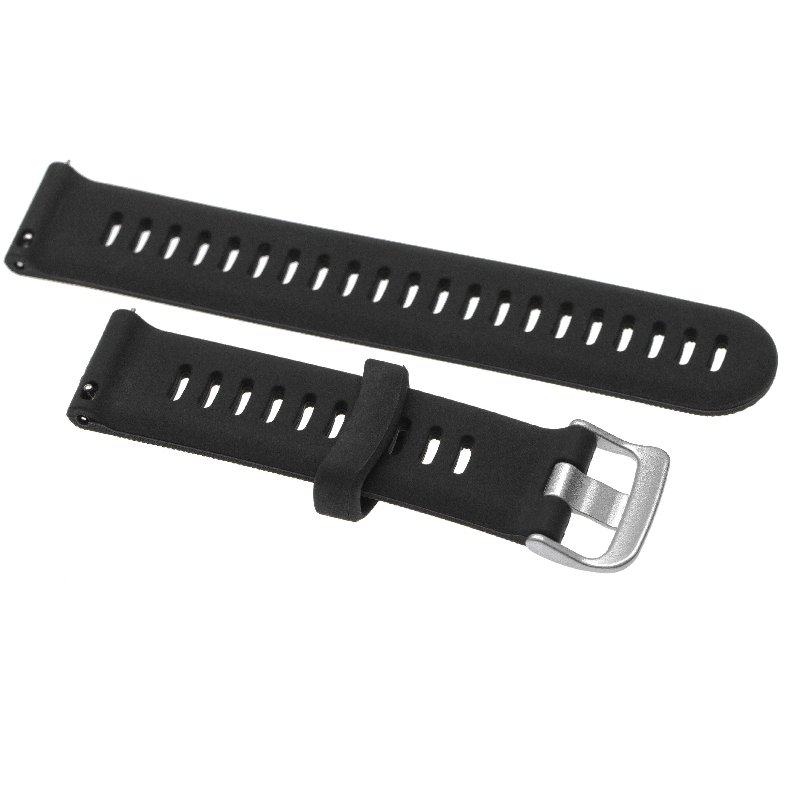 Zwei schwarze Uhrenarmbänder auf weißem Hintergrund. Eines hat eine silberne Schnalle.