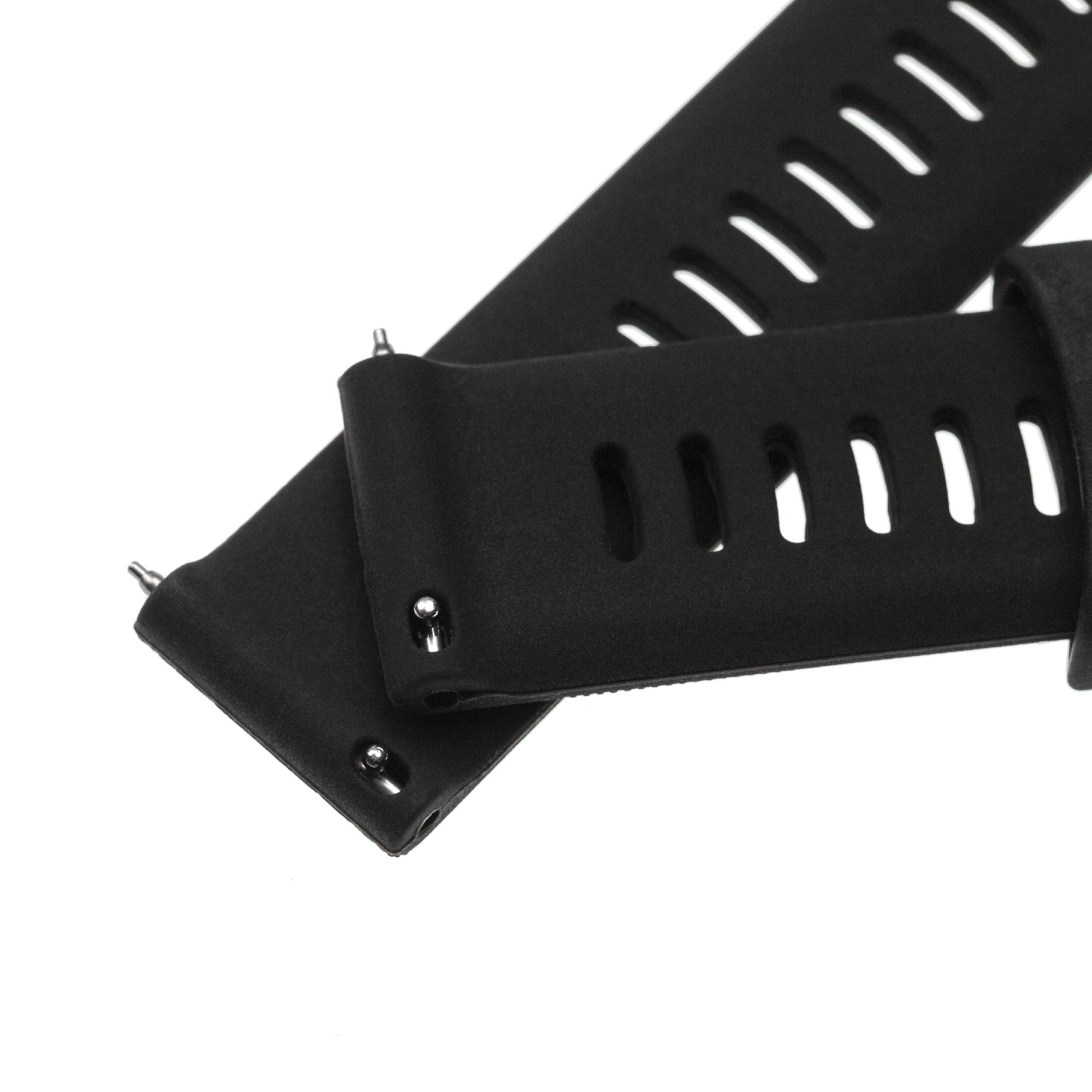 Nahaufnahme von schwarzen Uhrenarmbändern auf weißem Hintergrund. Die Armbänder haben Löcher und Linien.