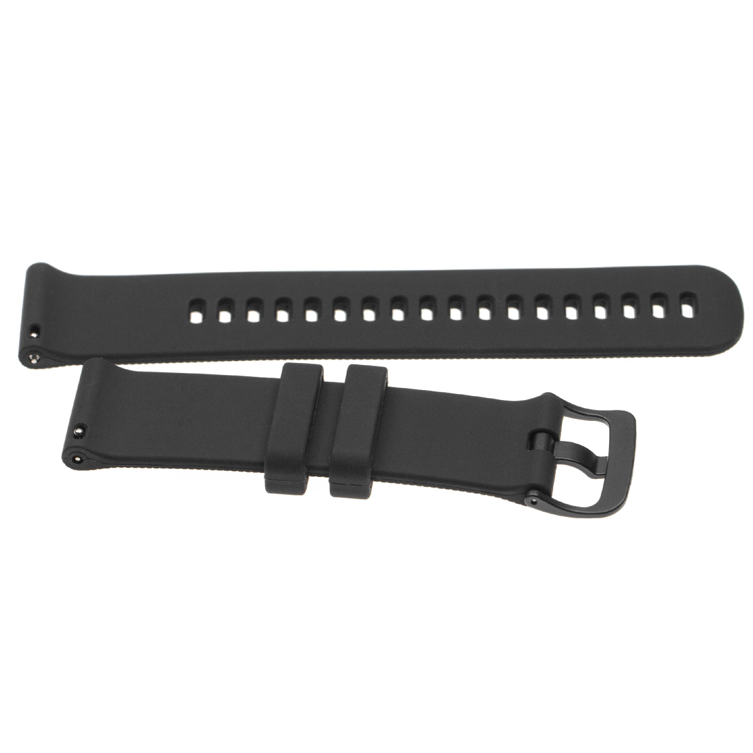 Zwei schwarze Uhrenarmbänder auf weißem Hintergrund. Eines hat Löcher, das andere eine Schnalle und Schlaufen.