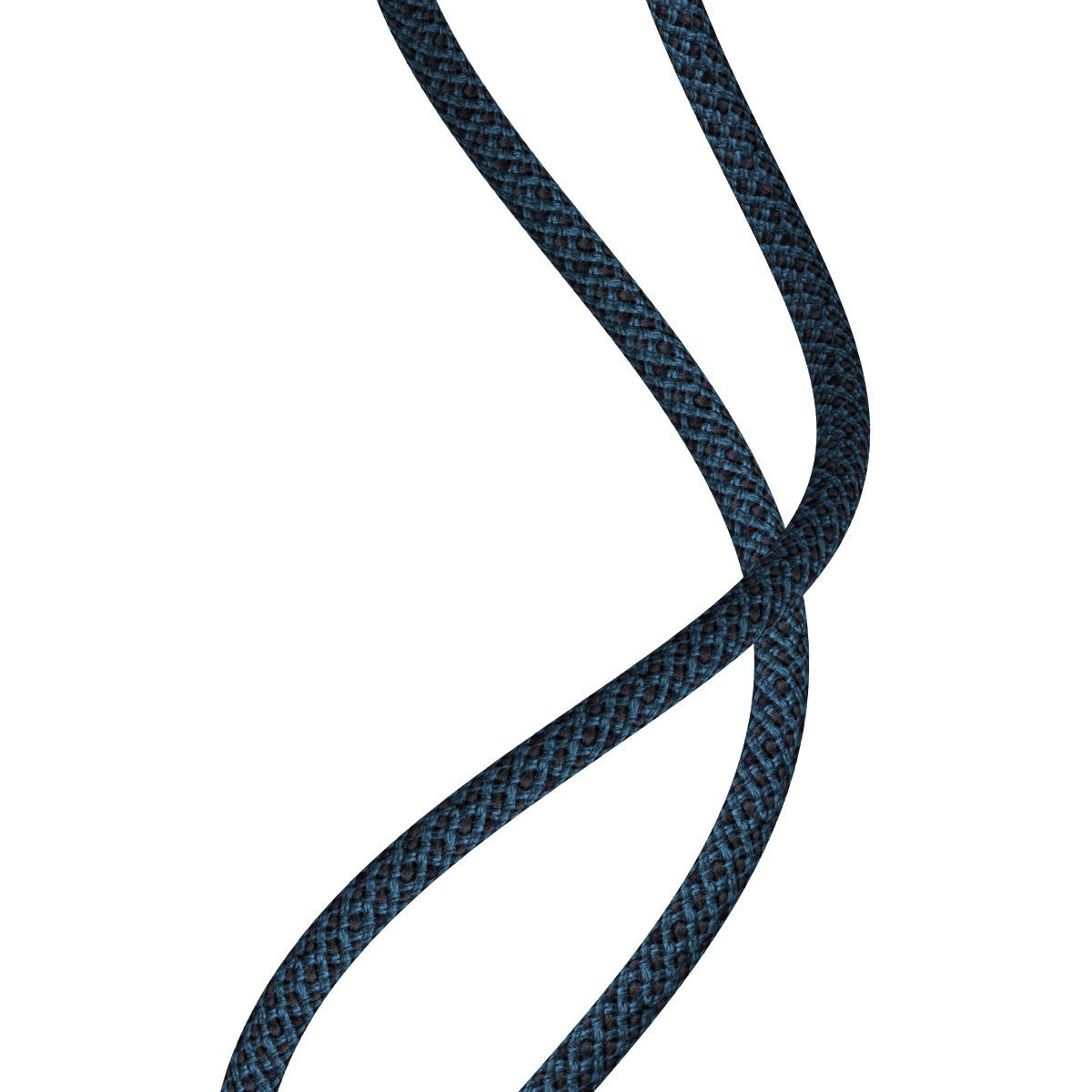 Trois cordes texturées bleues et noires se croisent sur un fond blanc.