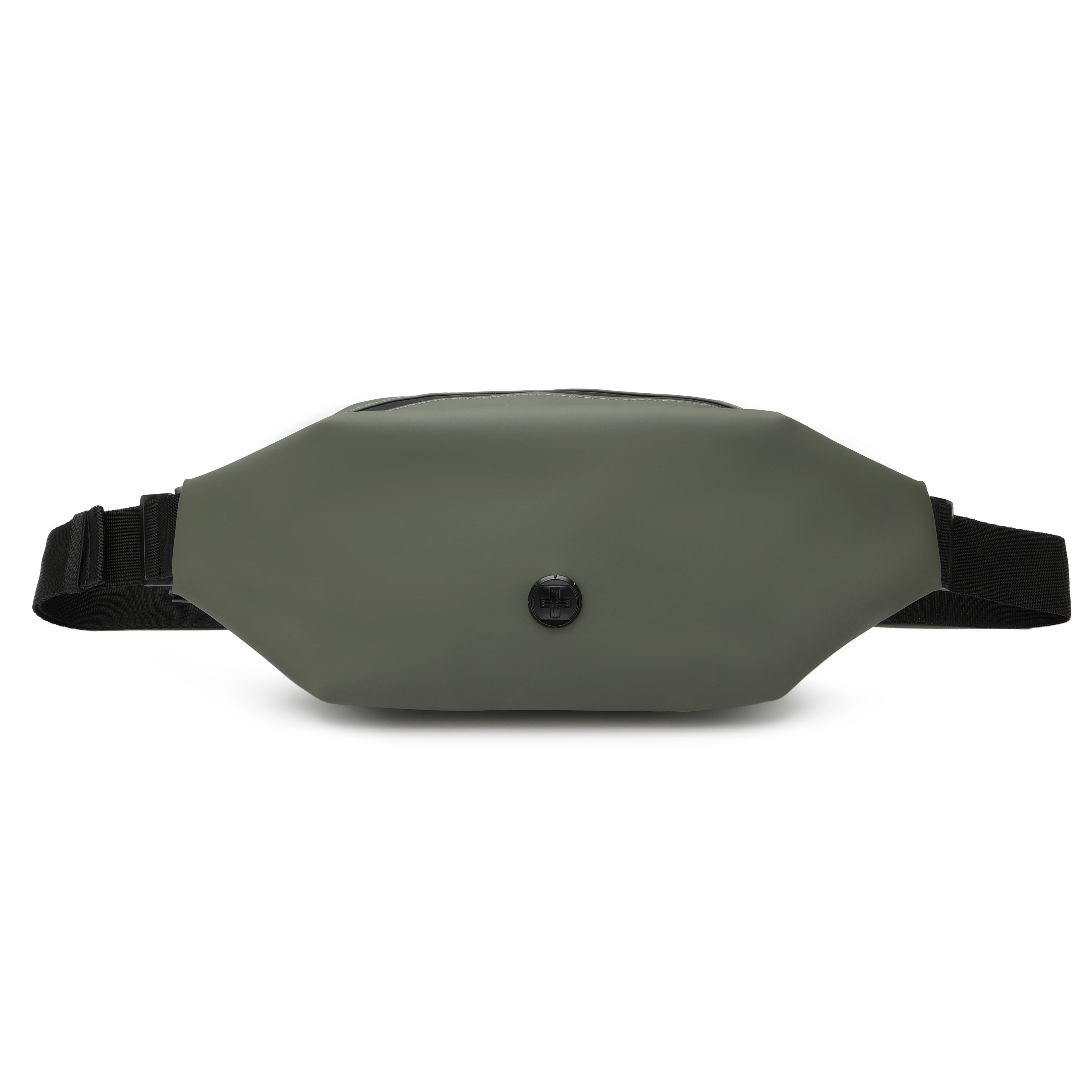 Un marsupio verde con cinturino nero. Lo sfondo è bianco.