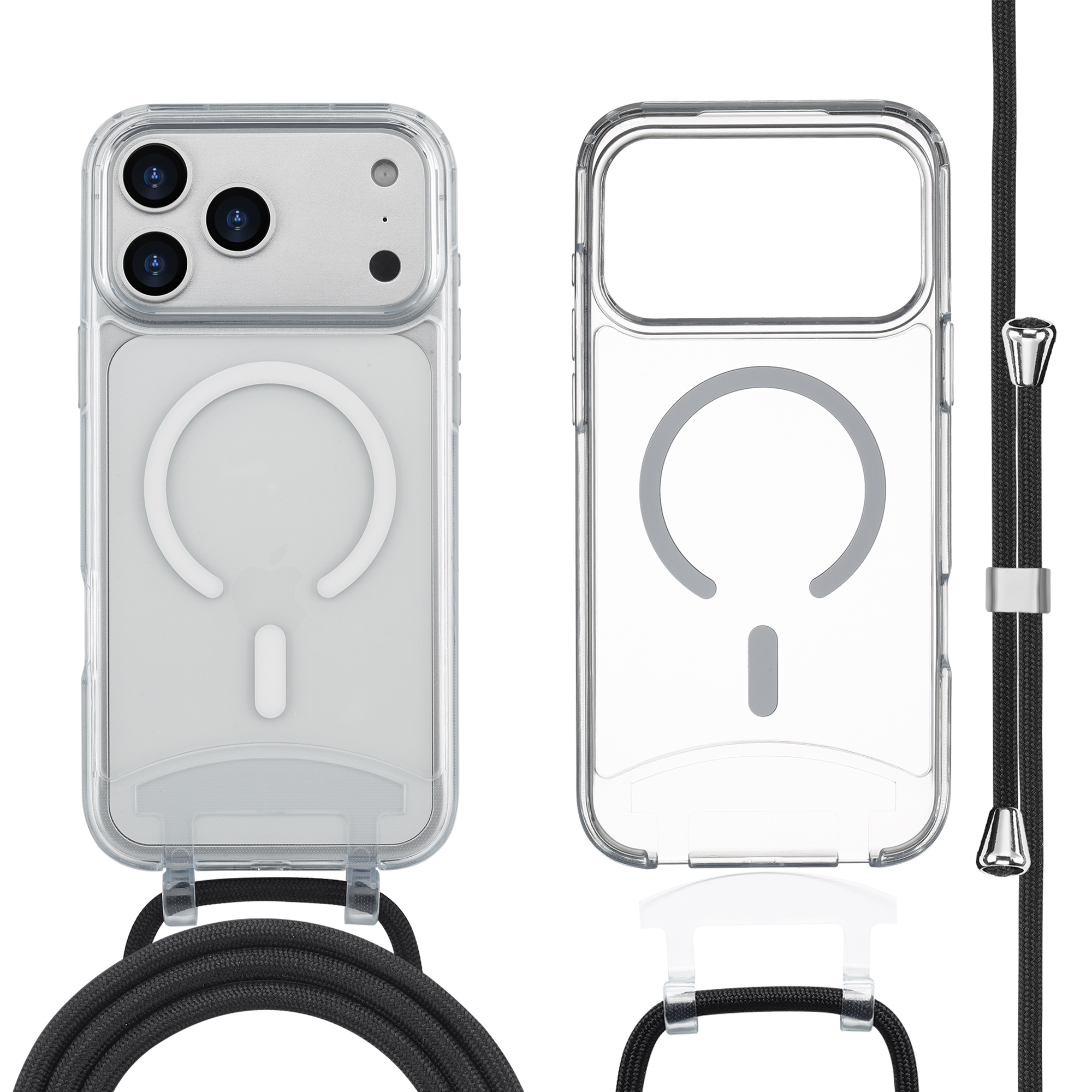 Geschikt voor iPhone 17 Pro Telefoonhoesje met Telefoonkoord en Stootrand – Koordhoesje TPU Backcover Case Shockproof met Lanyard – Transparant
