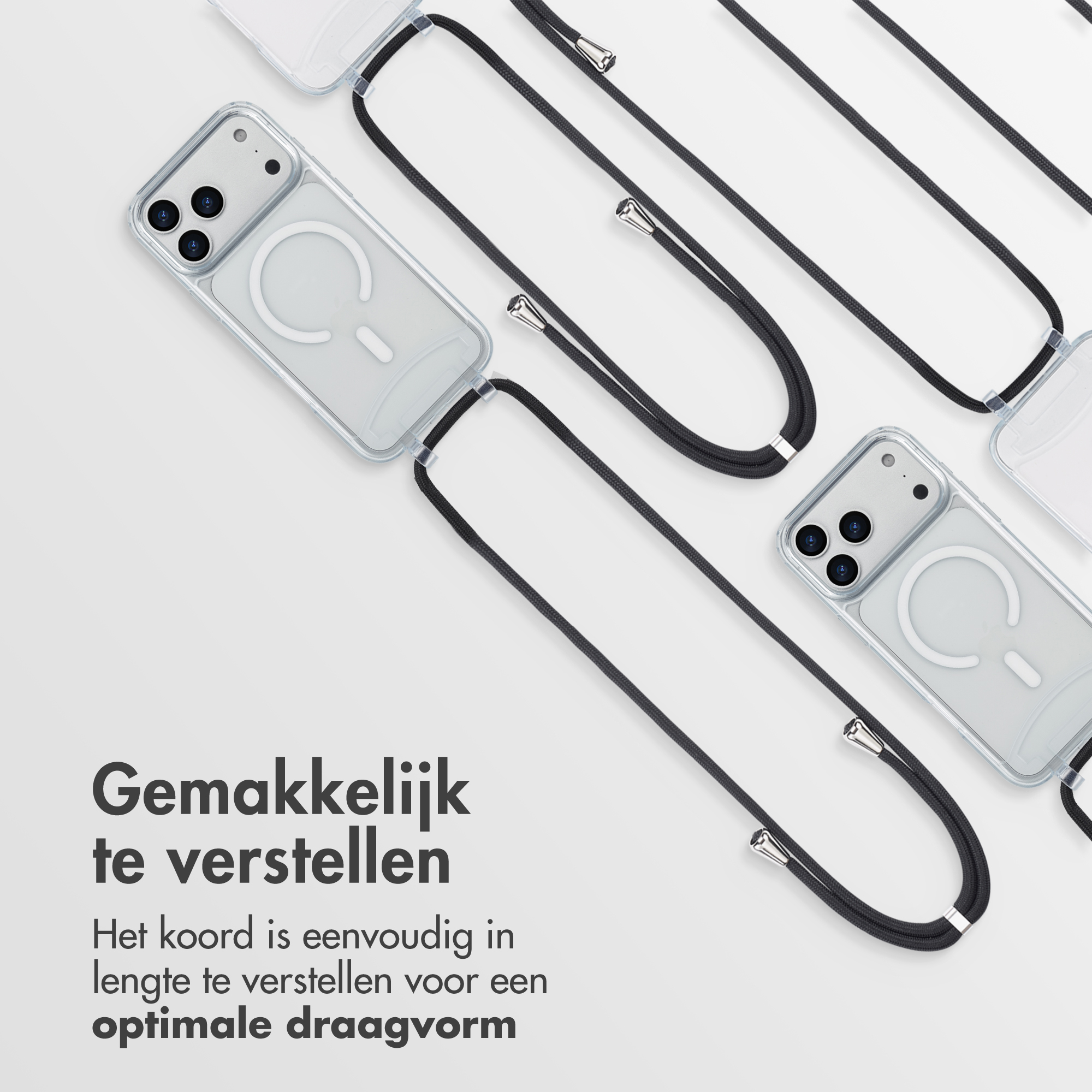 Ethanger Telefoonband voor iPhone 17 hoes met band 2 stuks glazen beschermfolie, transparante siliconen magneetschat hoes met koord om om te hangen, kabelhoes voor iPhone 17, lila