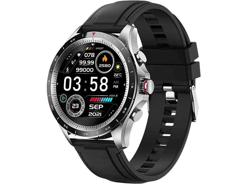 MANIKE NX1 Business AMOLED Smartwatch Smartwatch Stainless steel black ionized Leder, 140 - 210 mm, Schwarz