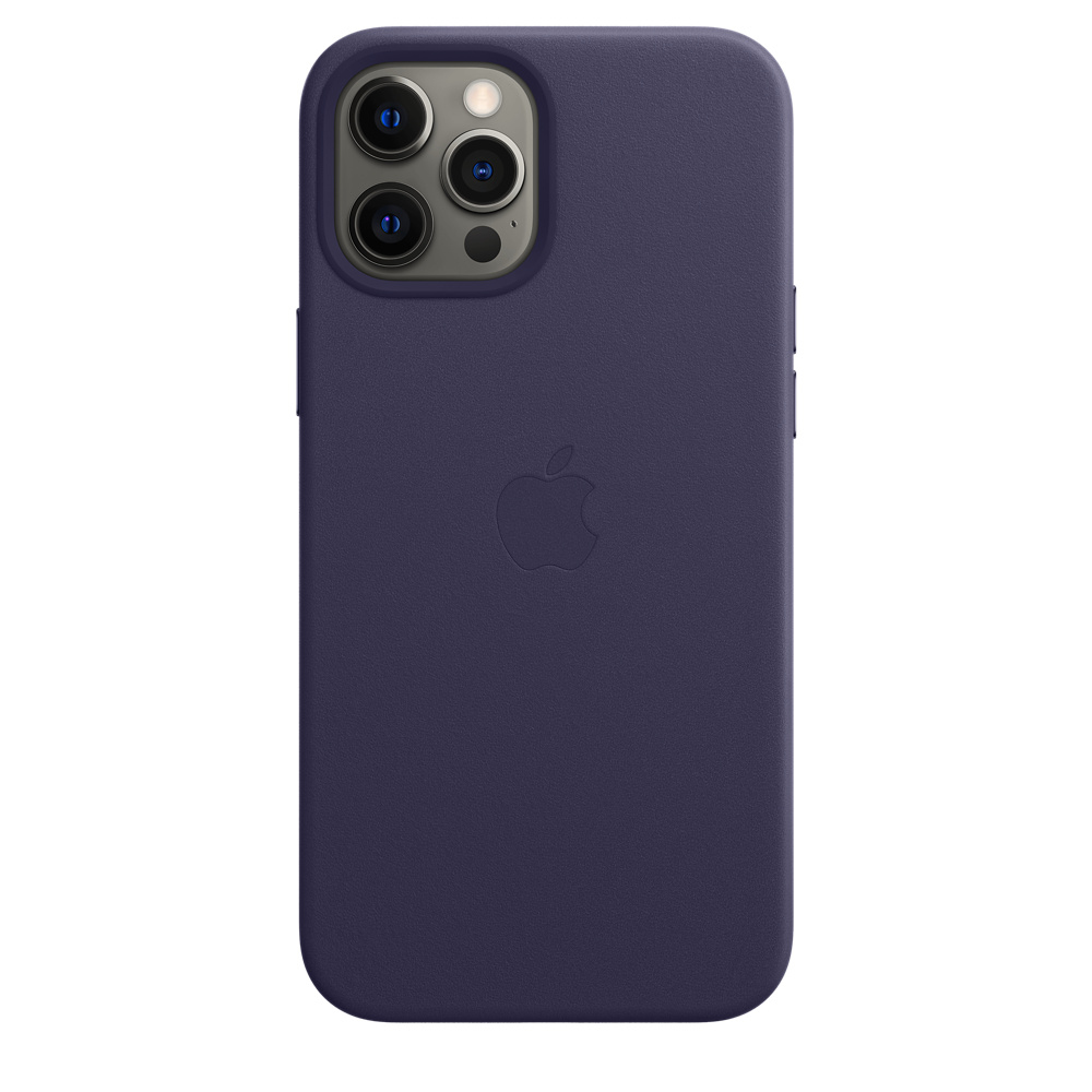A dark blue iPhone case. It has the Apple logo and a camera bump. The case is smooth and has buttons on the side.