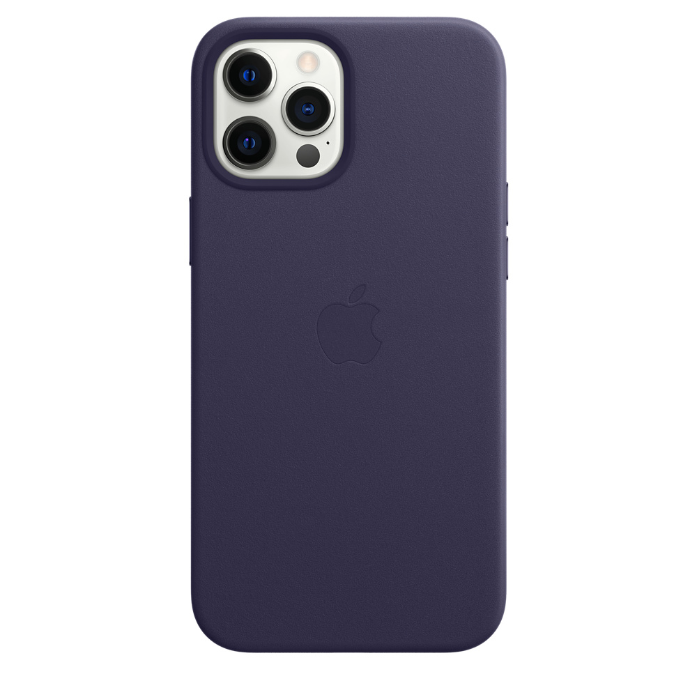 A dark blue iPhone case. It has the Apple logo and openings for the camera lenses. The background is white.