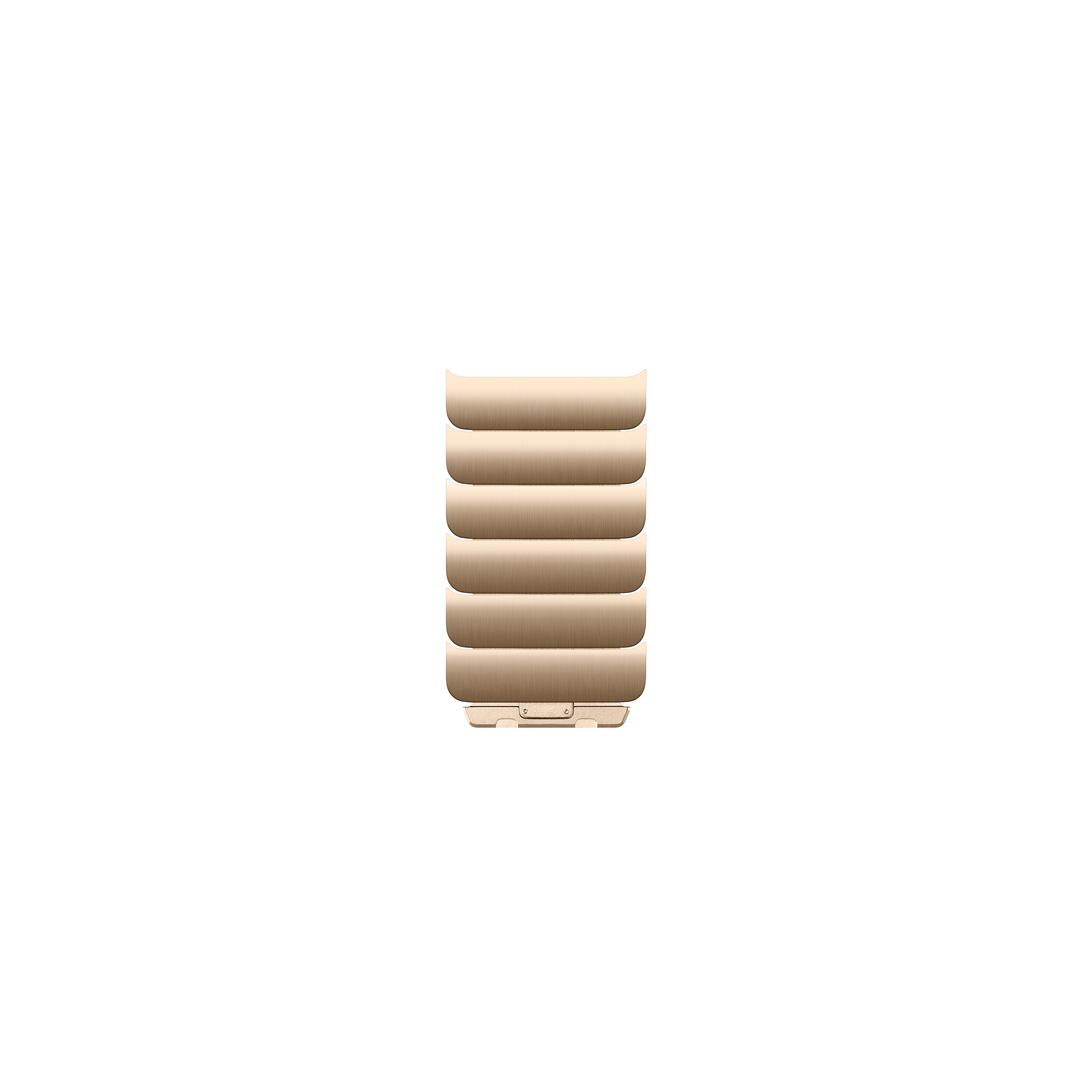Una correa de reloj beige está centrada verticalmente sobre un fondo blanco.