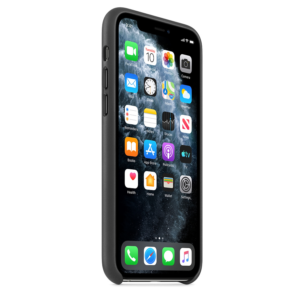 An iPhone with a black case displays app icons on its screen. The time is 9:41. App icons include FaceTime, Camera, and Calendar.