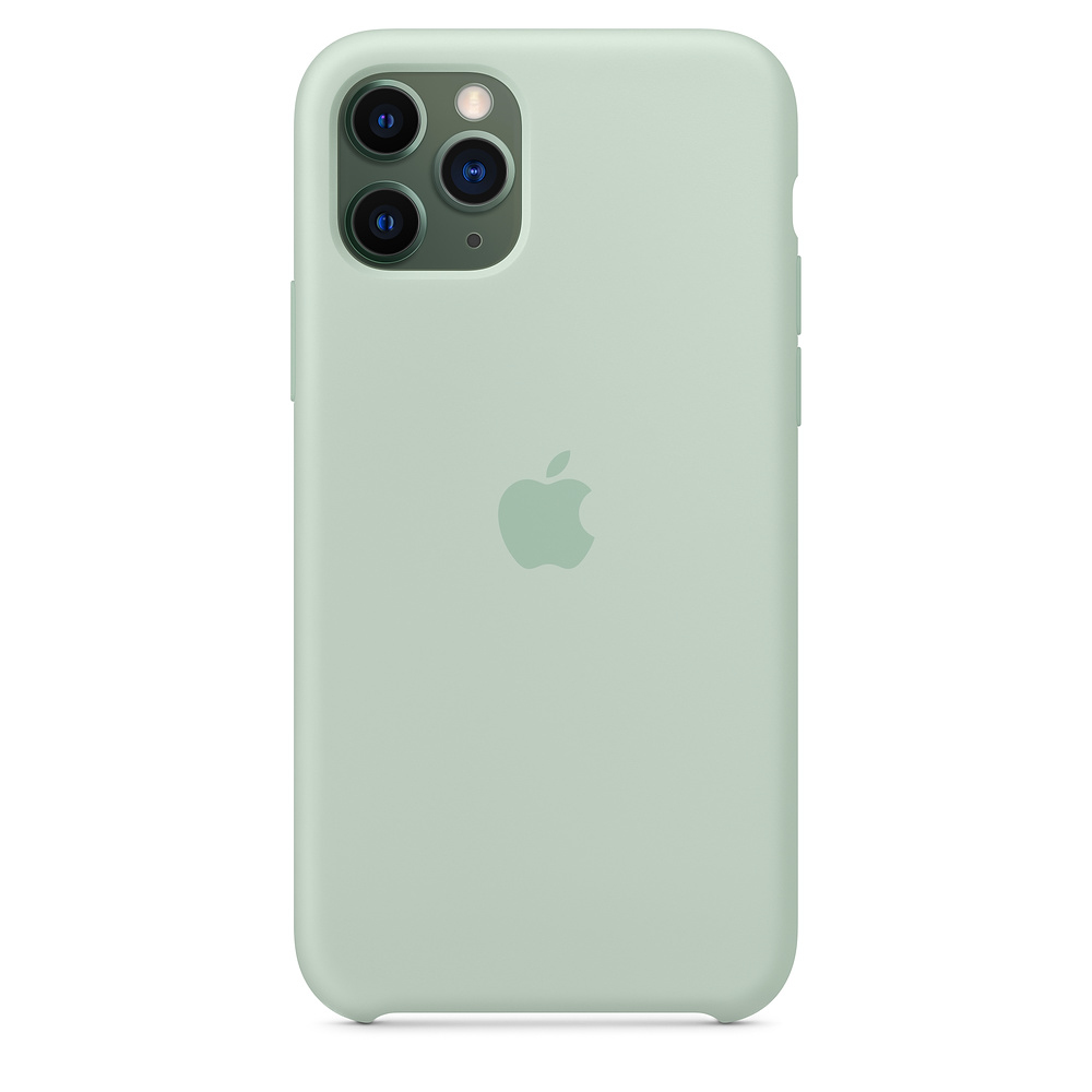 Un iPhone 11 Pro vert menthe avec ses objectifs de caméra visibles. Un logo Apple est au dos.