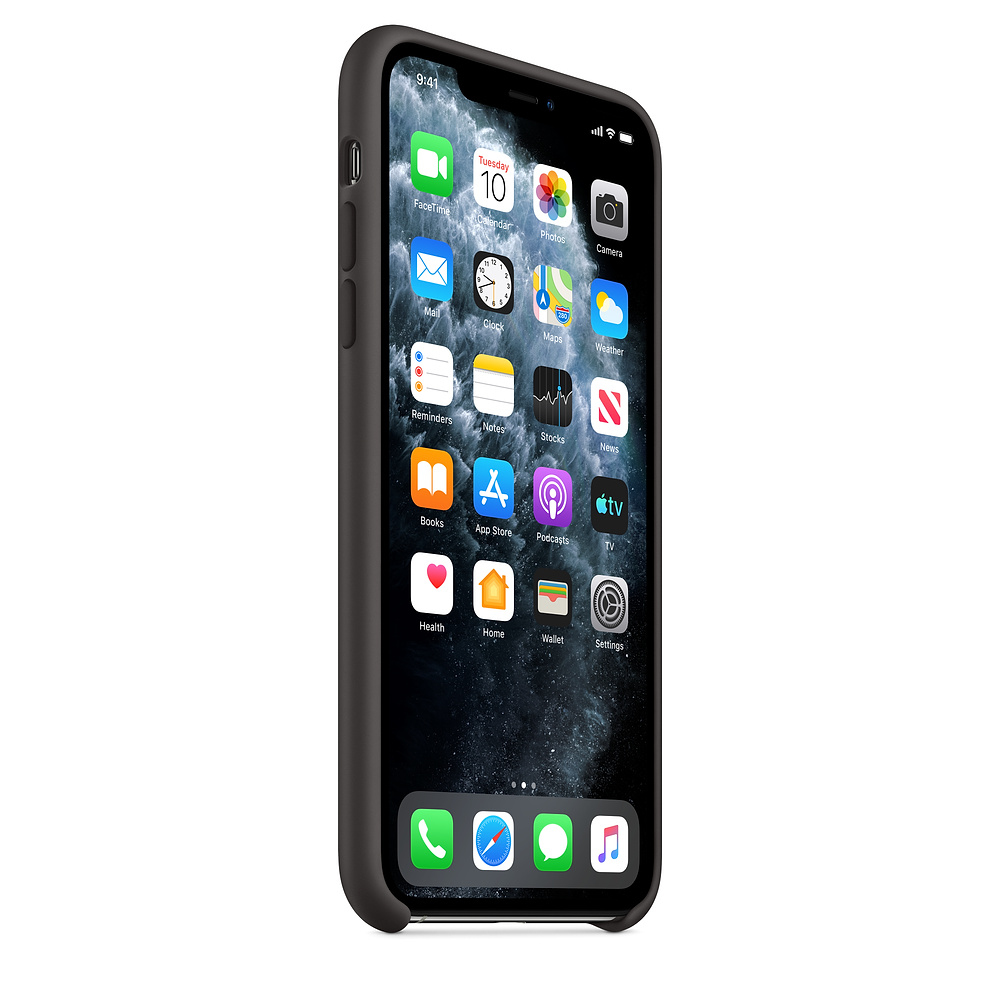 Een iPhone met een zwarte hoes toont app-pictogrammen op het scherm. De tijd is 9:41. De datum bovenaan is dinsdag 10 oktober.
