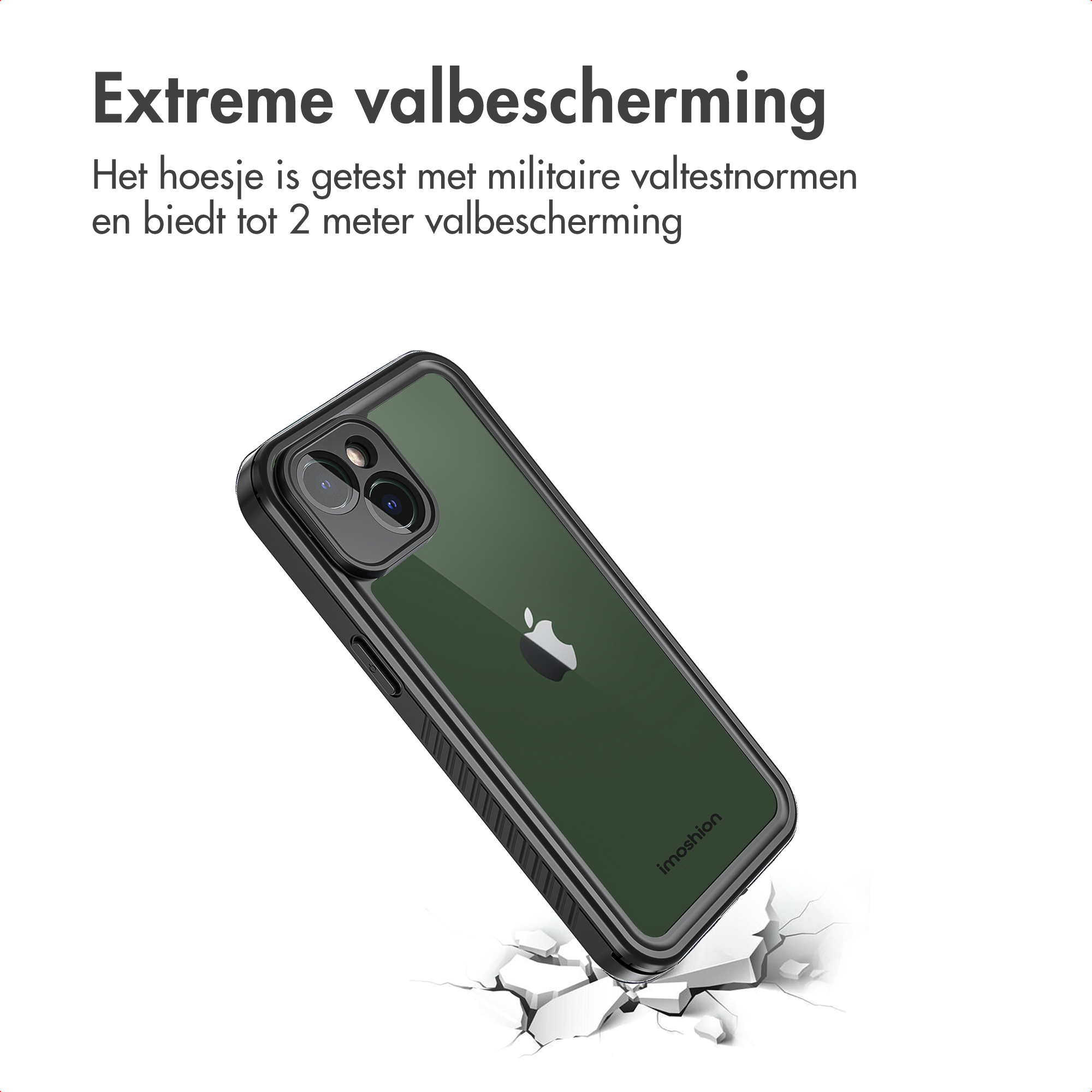 Custodia per telefono nera e trasparente con logo Apple, in posizione angolata.
