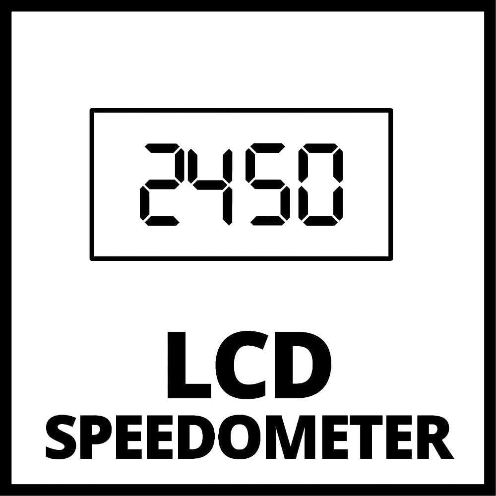 Schwarz-Weiß-Bild: LCD-Tachometer zeigt die Zahl 2450 an. Darunter steht der Text 'LCD-TACHOMETER'.