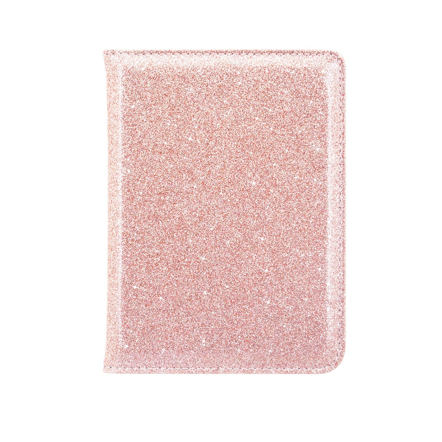 Een rechthoekige, glitterende, roségouden hoes is gecentreerd op een witte achtergrond. De hoes is licht afgerond op de hoeken.