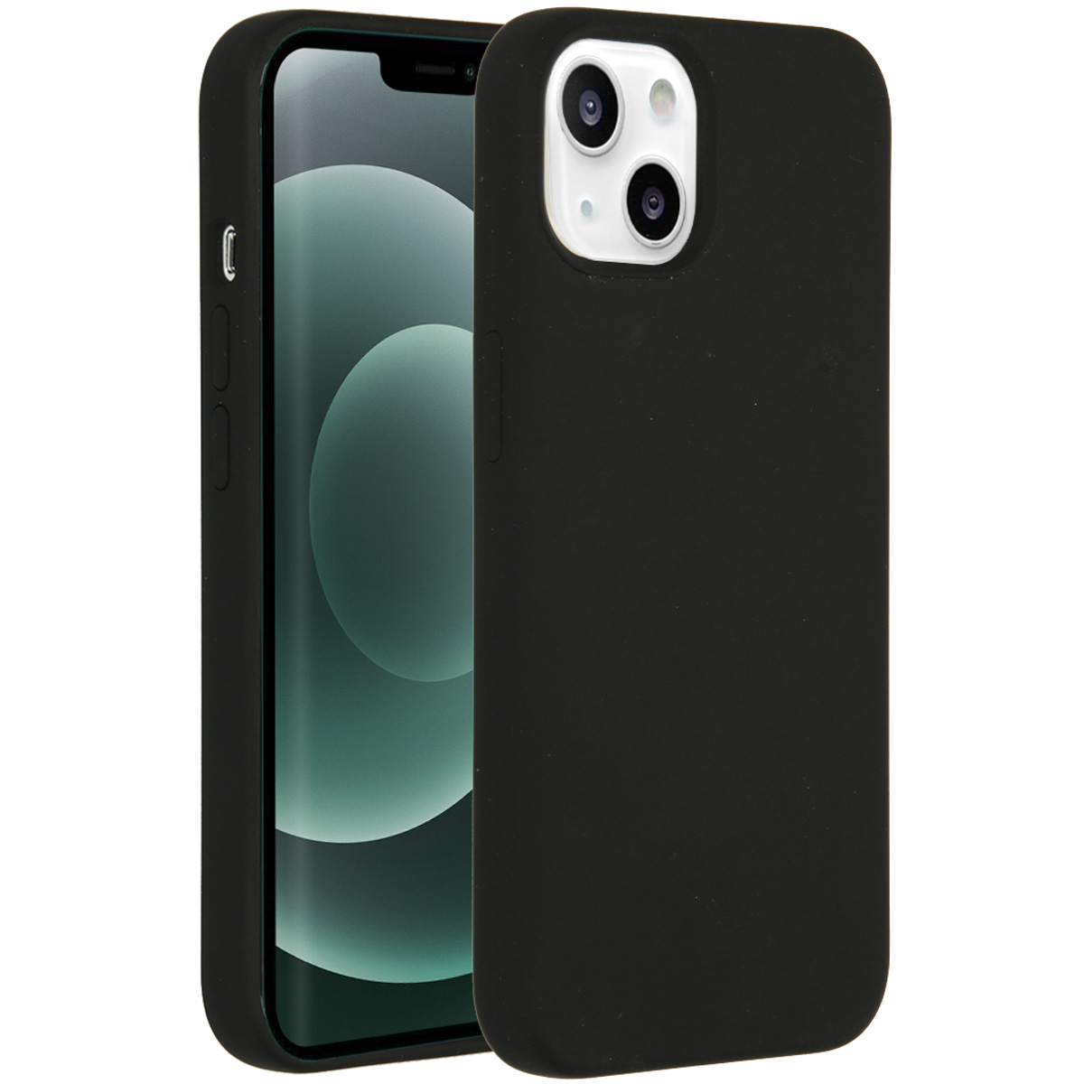 Deux coques noires pour iPhone. L'une est ouverte pour montrer l'écran du téléphone et l'autre est à côté, montrant la caméra.