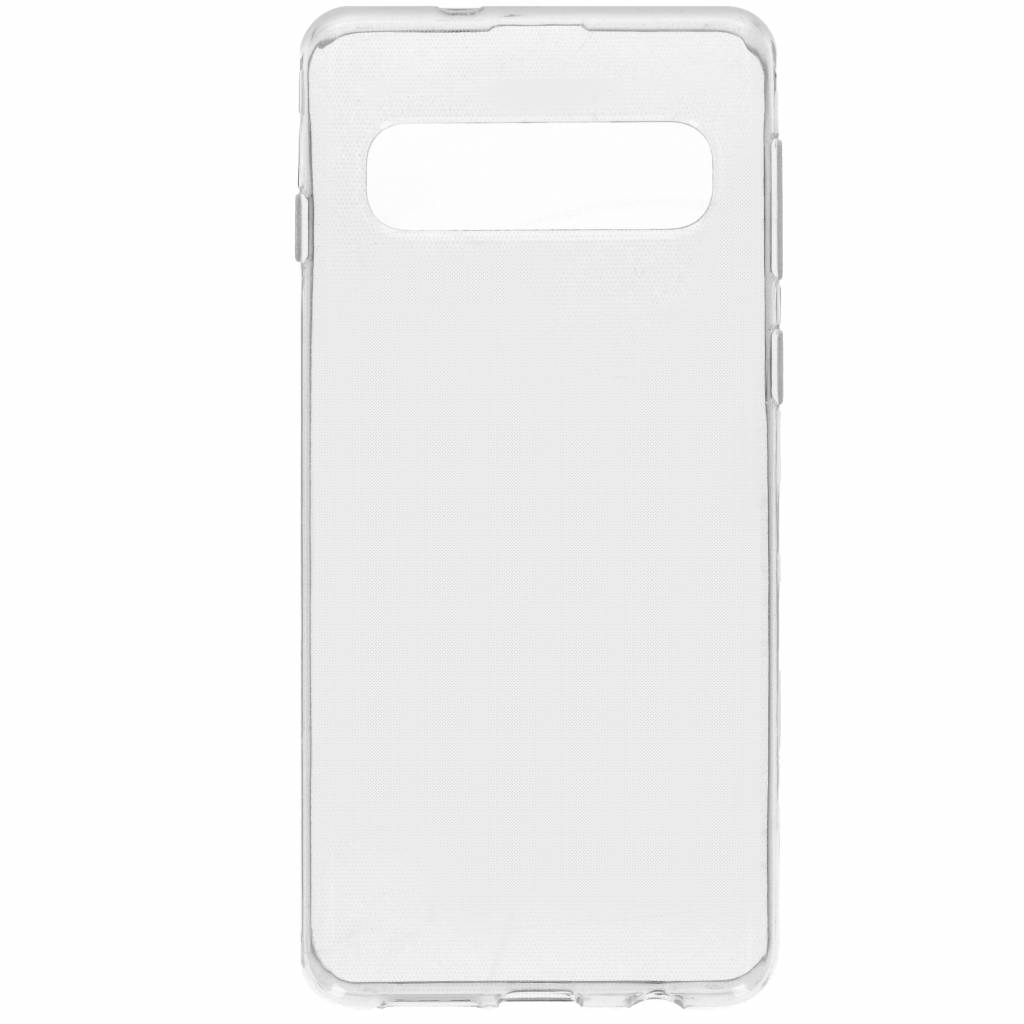 Doorzichtig telefoonhoesje met camera-uitsparing op een witte achtergrond.