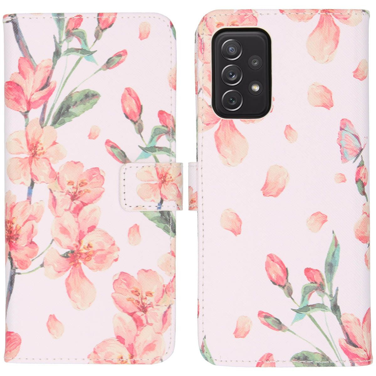 BaiFu Motivo a Foglie Custodia per Oppo Reno7Se, Cinturino da Polso, Funzione leggio, Chiusura Lampo Cover per Oppo Reno7Se-Blu