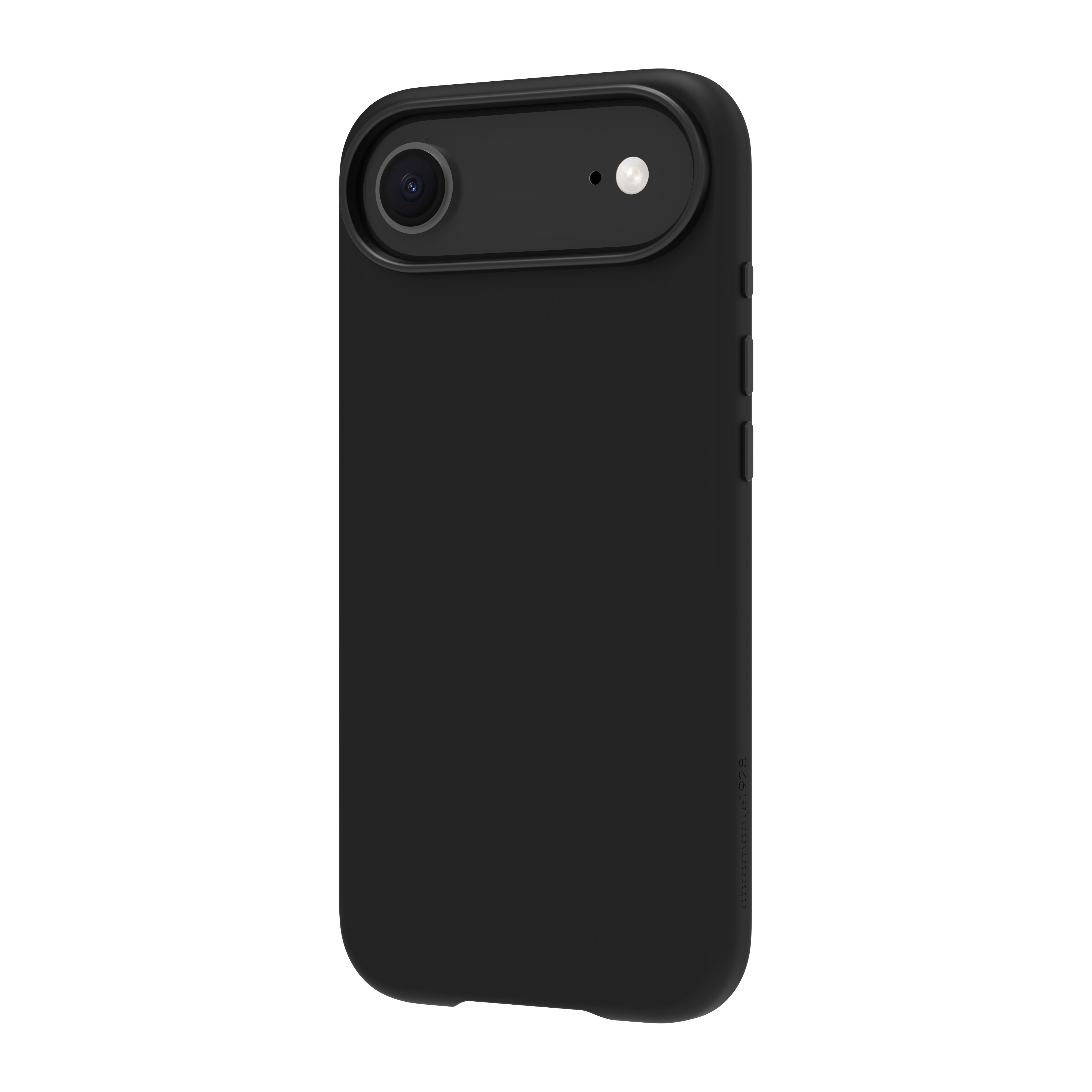 Custodia nera per telefono con fotocamera e flash. La custodia ha tre pulsanti laterali.