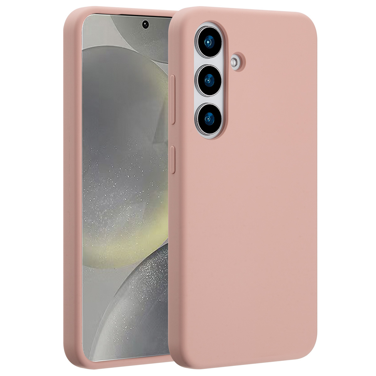 Eine rosa Handyhülle mit einem Handy darin. Die Hülle hat Kameralöcher und Knöpfe. Der Telefonbildschirm ist sichtbar.