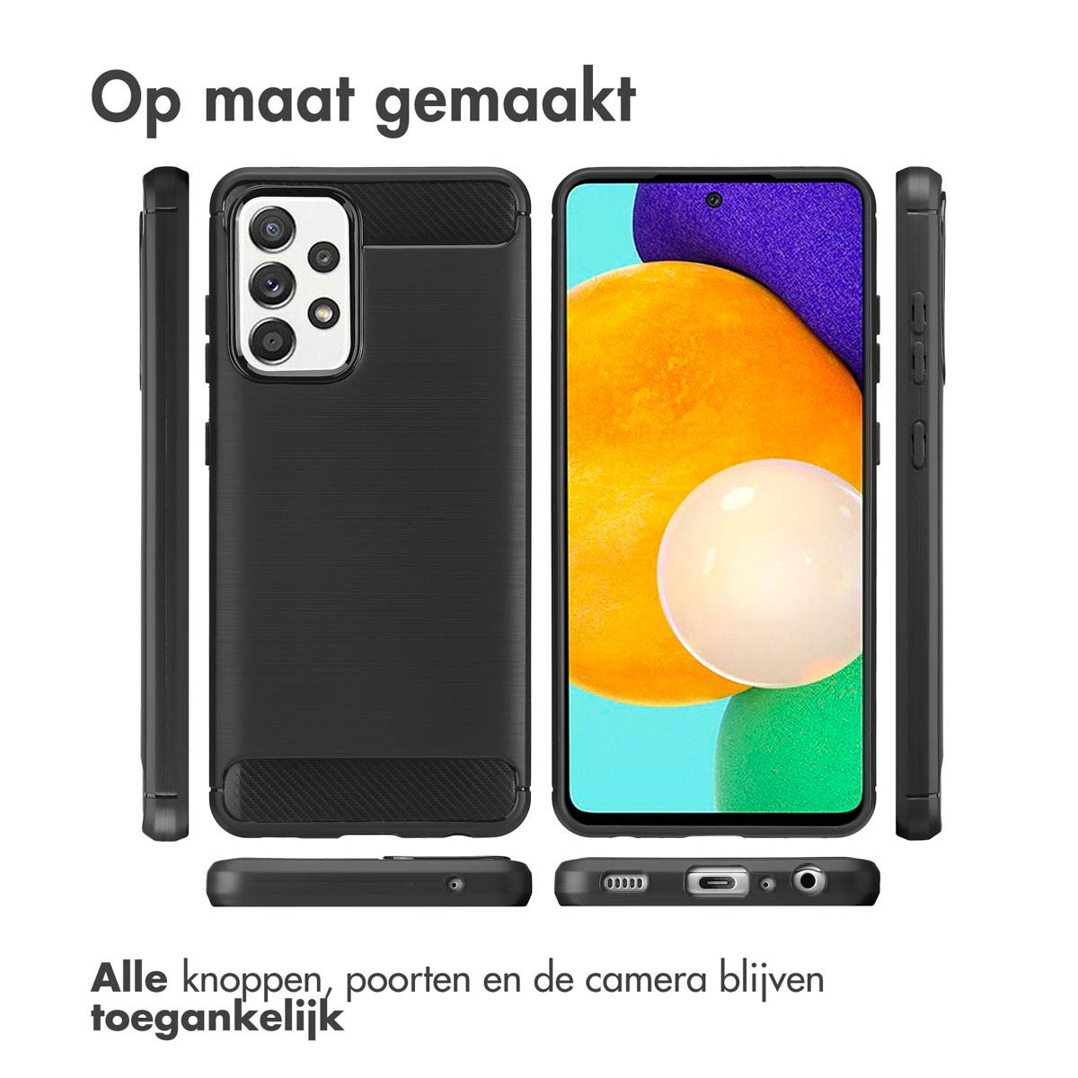 L'immagine mostra una custodia per telefono accanto a un telefono. La custodia del telefono è nera. Il telefono ha uno schermo colorato. Il testo dice che l'accesso è disponibile.