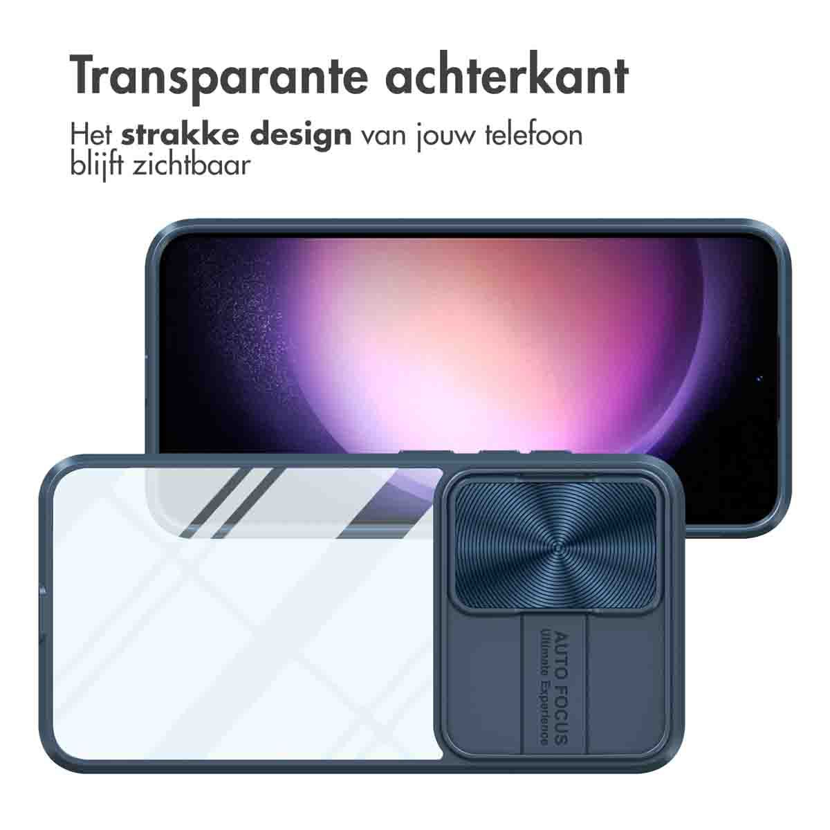 Coque de téléphone avec dos transparent et protection d'appareil photo. Téléphone en arrière-plan avec dégradé rose et violet.