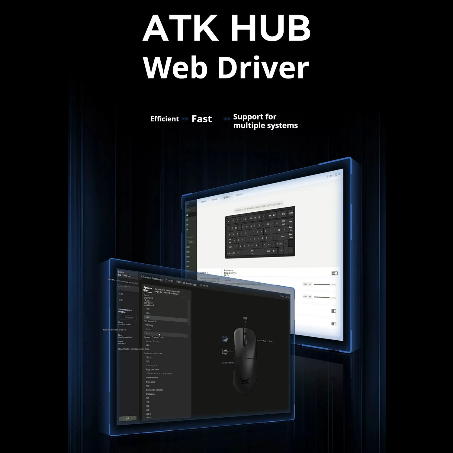 The image shows a web driver interface with a keyboard and mouse display, and the text says 'ATK HUB Web Driver'.