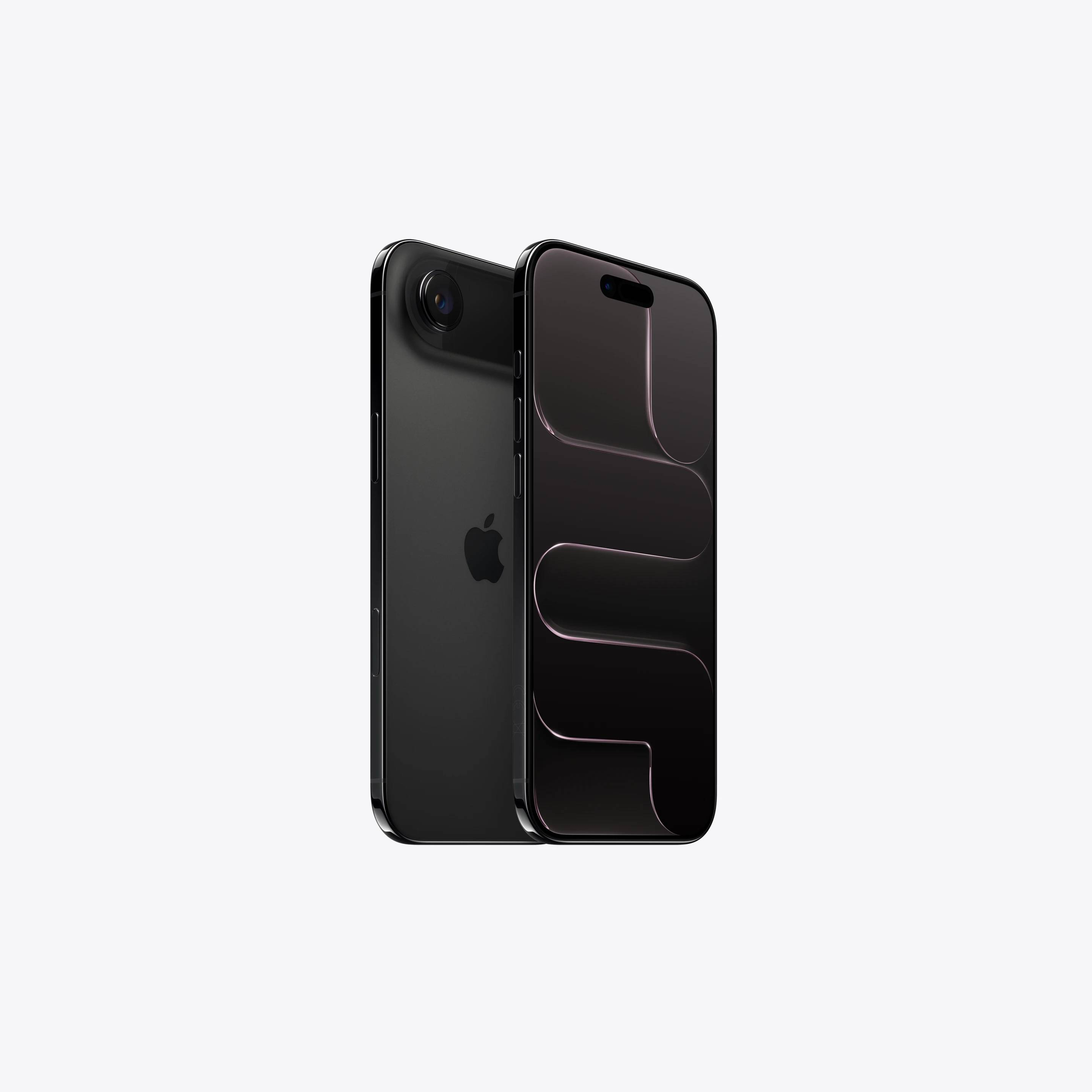 Pokazano dwa czarne smartfony. Jeden wyświetla wzór na ekranie. Drugi pokazuje aparat i logo Apple.