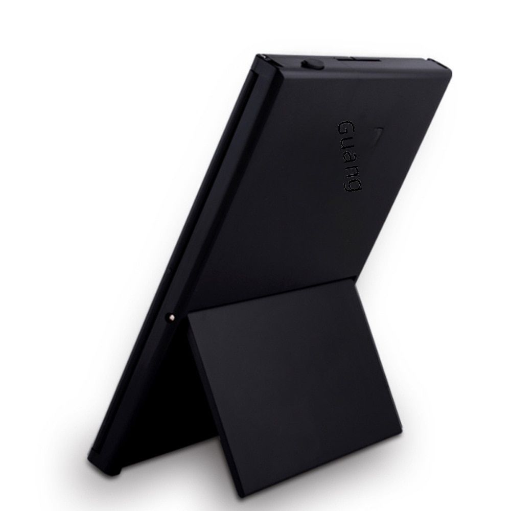 Ein schwarzes Tablet ist aufgestellt. Das Wort "Guang" ist sichtbar. Der Hintergrund ist weiß.