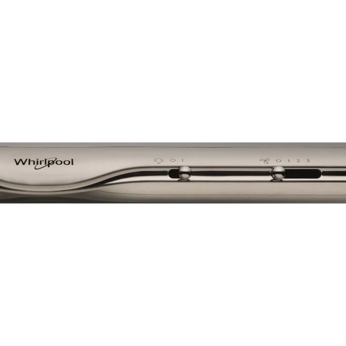 Un primo piano del pannello di controllo di un elettrodomestico Whirlpool. Ha una finitura argentata con manopole e indicatori per le impostazioni.