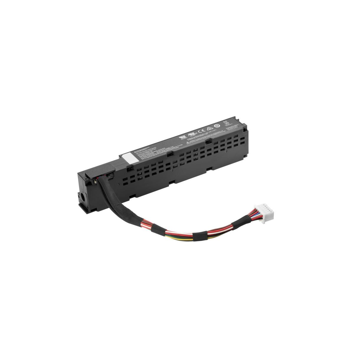 Schwarzes elektronisches Bauteil mit Kabel. Das Kabel hat farbige Drähte und einen weißen Stecker. Der Hintergrund ist weiß.