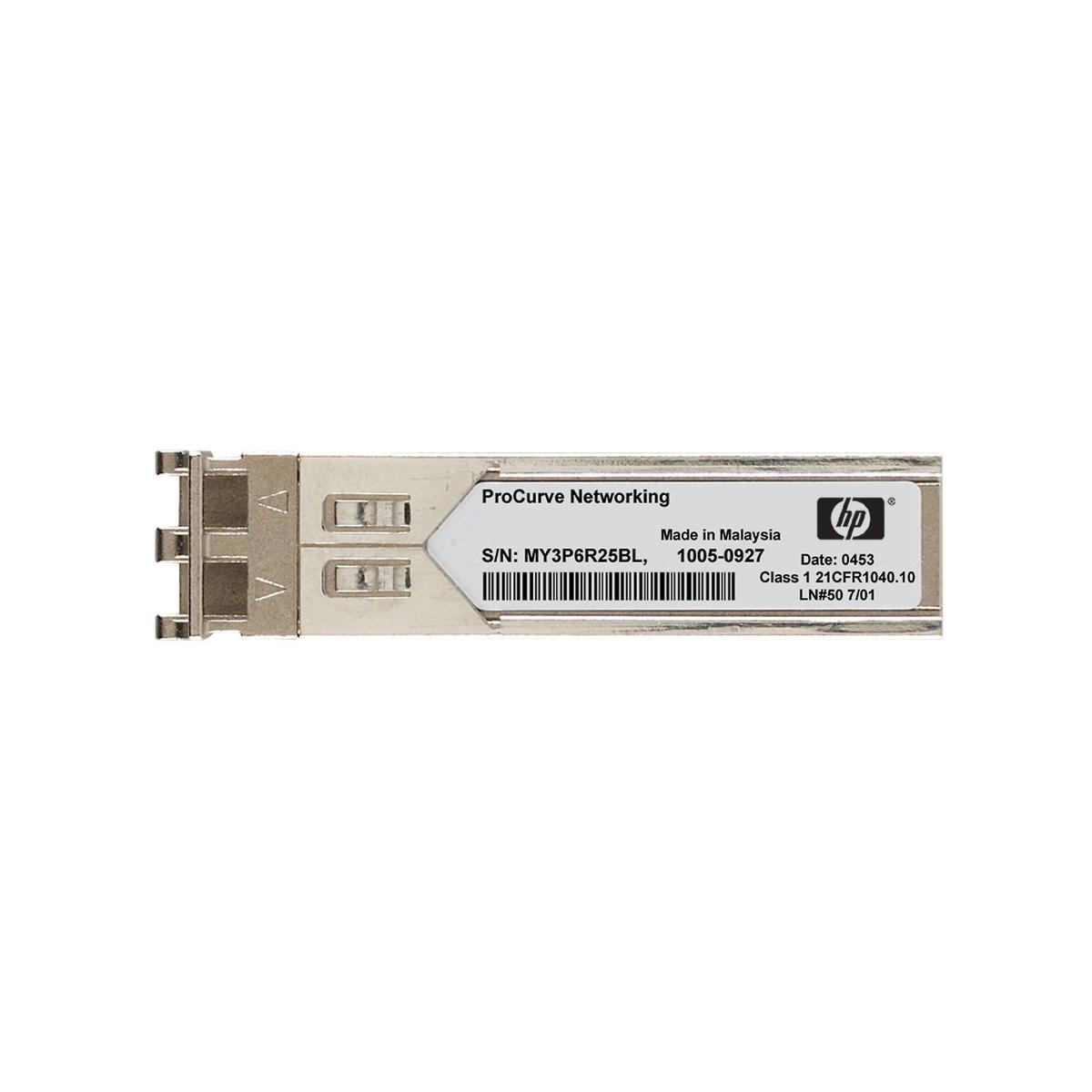 Ein ProCurve Networking-Modul mit Text, Seriennummer und HP-Logo auf weißem Hintergrund.