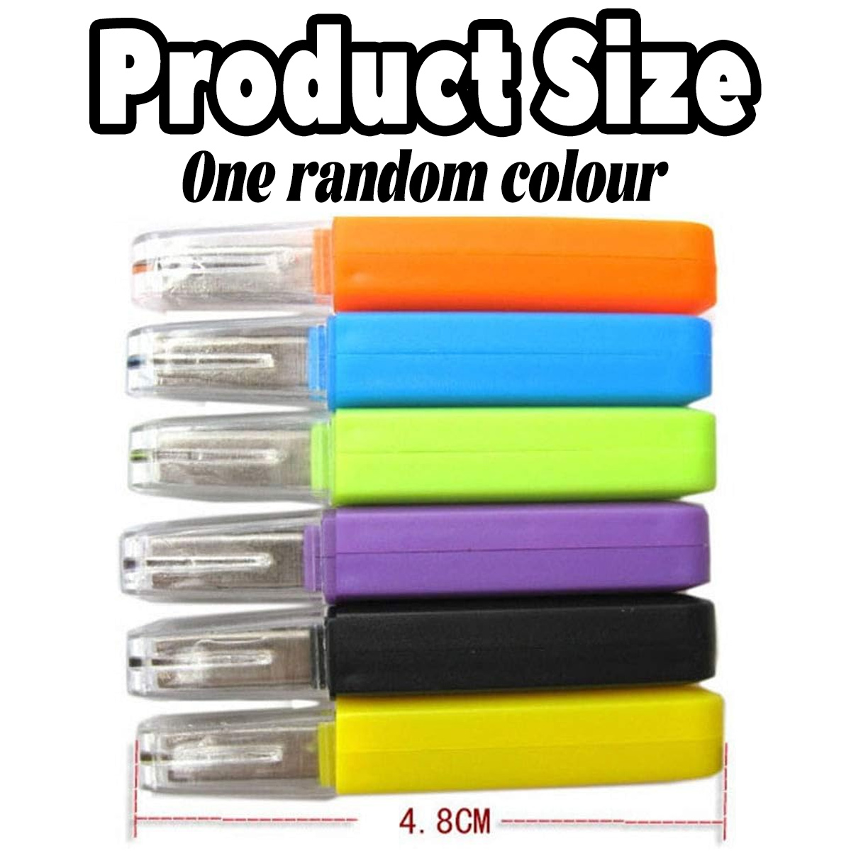 Das Bild zeigt eine Reihe von USB-Sticks in verschiedenen Farben. Der Text oben lautet 'Produktgröße'. Unten steht 4,8 cm.