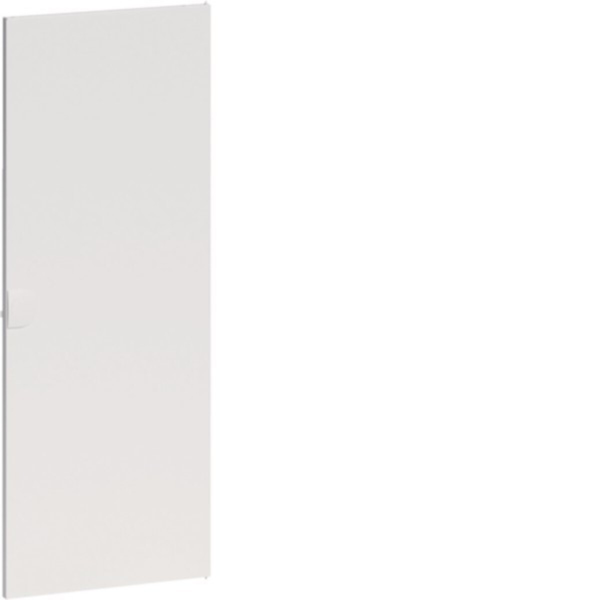 Una porta bianca con maniglia sul lato sinistro, su sfondo bianco.