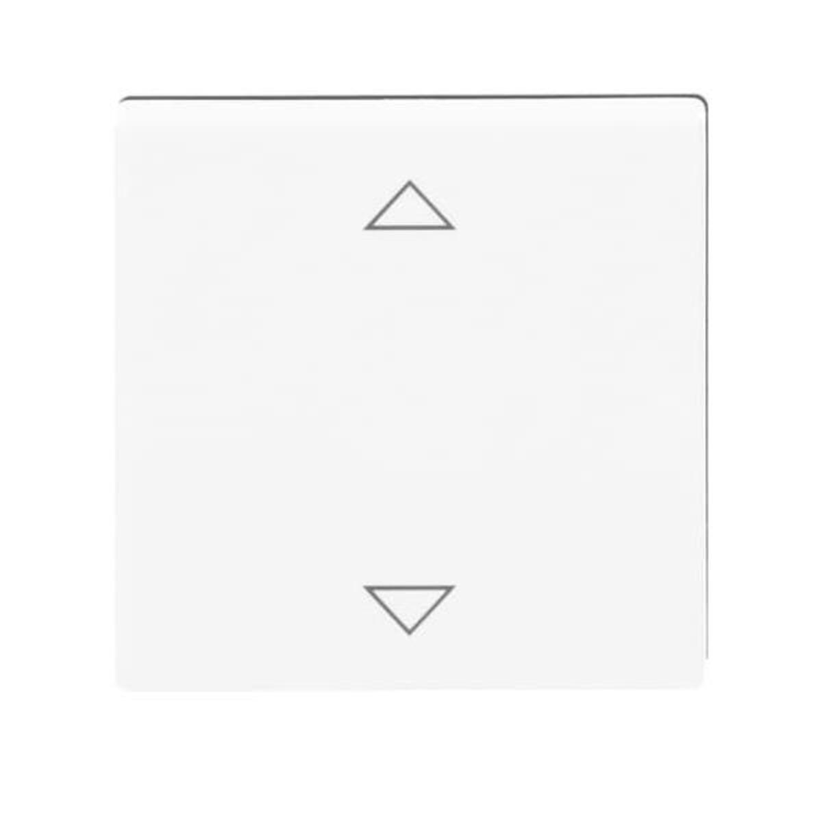 Un interruttore quadrato bianco con due triangoli grigi. Uno punta verso l'alto, l'altro verso il basso.