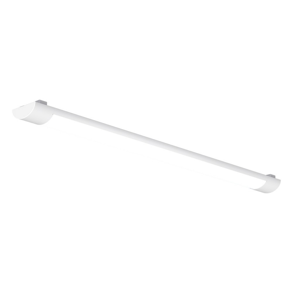 Eine weiße, rechteckige LED-Leuchte. Sie ist auf weißem Hintergrund montiert. Das Licht ist eingeschaltet und strahlt.