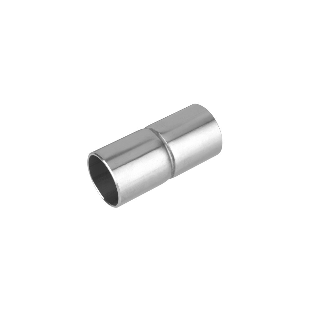 Ein metallischer, zylindrischer Gegenstand mit einem breiteren Abschnitt an einem Ende und einem schmaleren am anderen. Auf weißem Hintergrund.