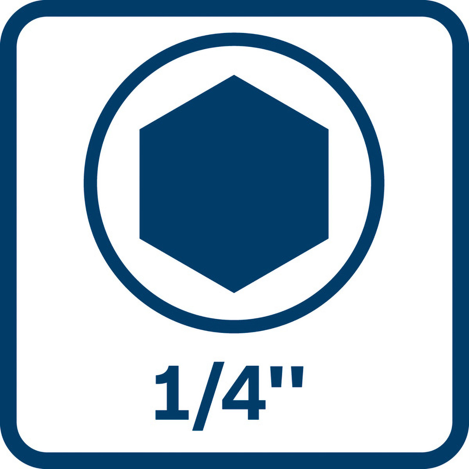 Blau-weißes Logo mit einem Sechseck in einem Kreis und dem Text '1/4"' darunter.