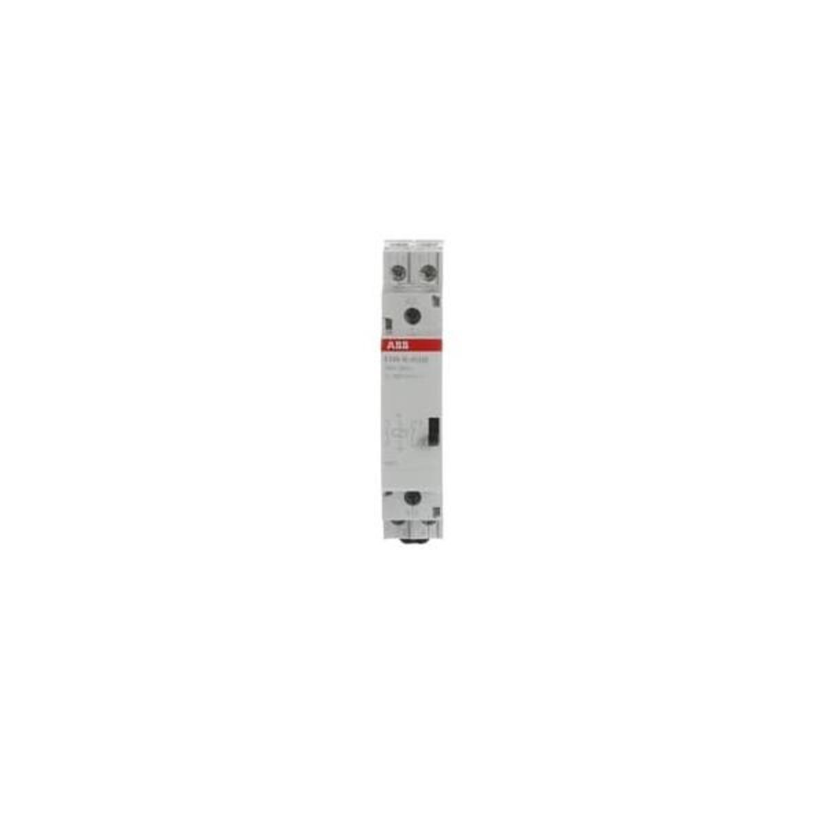 Un componente elettrico bianco con il logo ABB. Ha diversi punti di connessione e una striscia rossa, su sfondo bianco.