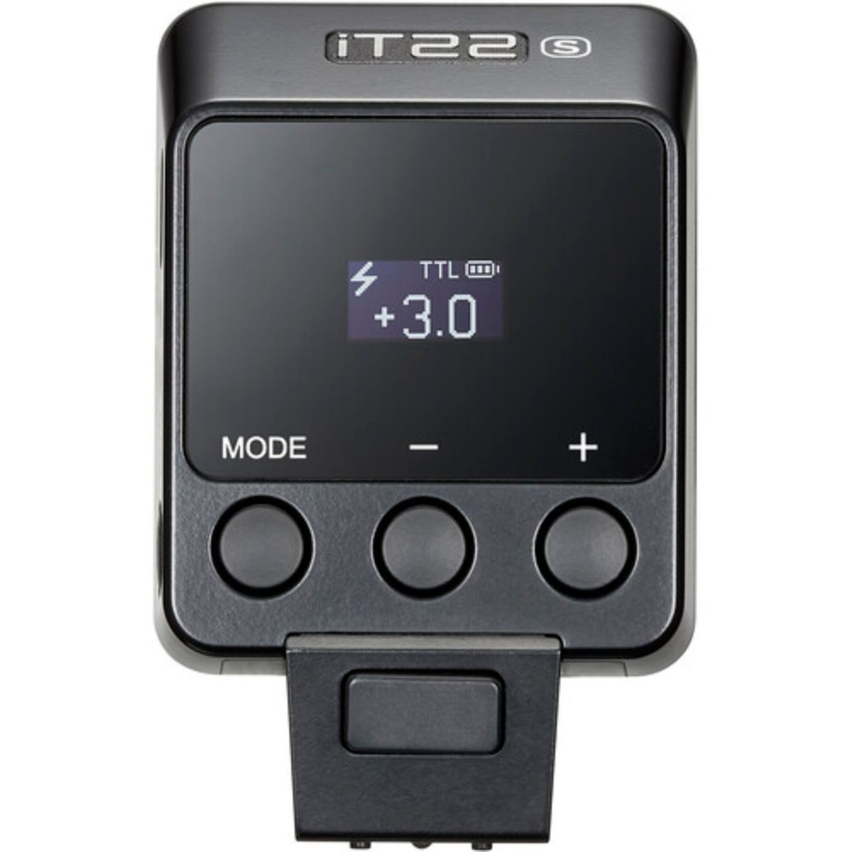 A black device with a screen displaying +3.0 and other symbols. It has buttons and a connector at the bottom. The top says iT22 S.