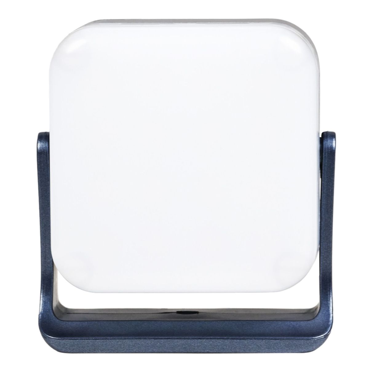 Une lampe blanche et carrée avec des coins arrondis et un cadre bleu foncé. Elle est verticale et centrée, sur fond blanc.