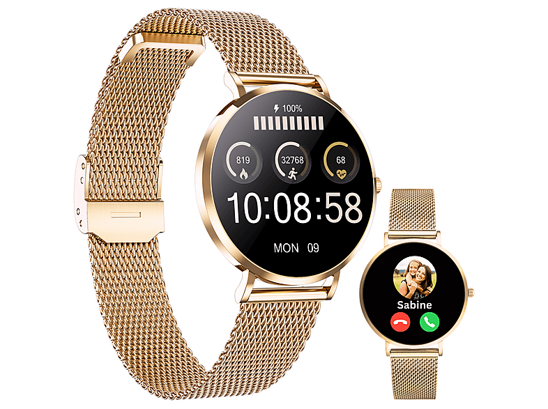 XCOAST XCOAST SIONA 2 NANO – Filigrane Damen Smartwatch mit Telefonfunktion & AMOLED-Display Smartwatch | Smart Watch | Fitnessuhr | Sportuhr |  Damennuhr | Smartuhr | Activity Tracker | Touchscreen | Hybrid Smartwatch | Damen Smartwatch | Smartwatch mit WhatsApp | Smartwatch ios | Smartwatch Mädchen | Smartwatch edel | Smartwatch klein | Smartwatch gold  Smartwatch rund Edelstahl Milanaise Edelstahl elegantes Design, Rosegold IP 68 wasserdicht