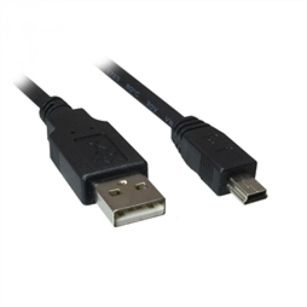 Ein schwarzes USB-Kabel mit zwei Anschlüssen vor weißem Hintergrund. Einer ist ein Standard-USB, der andere ein Micro-USB.