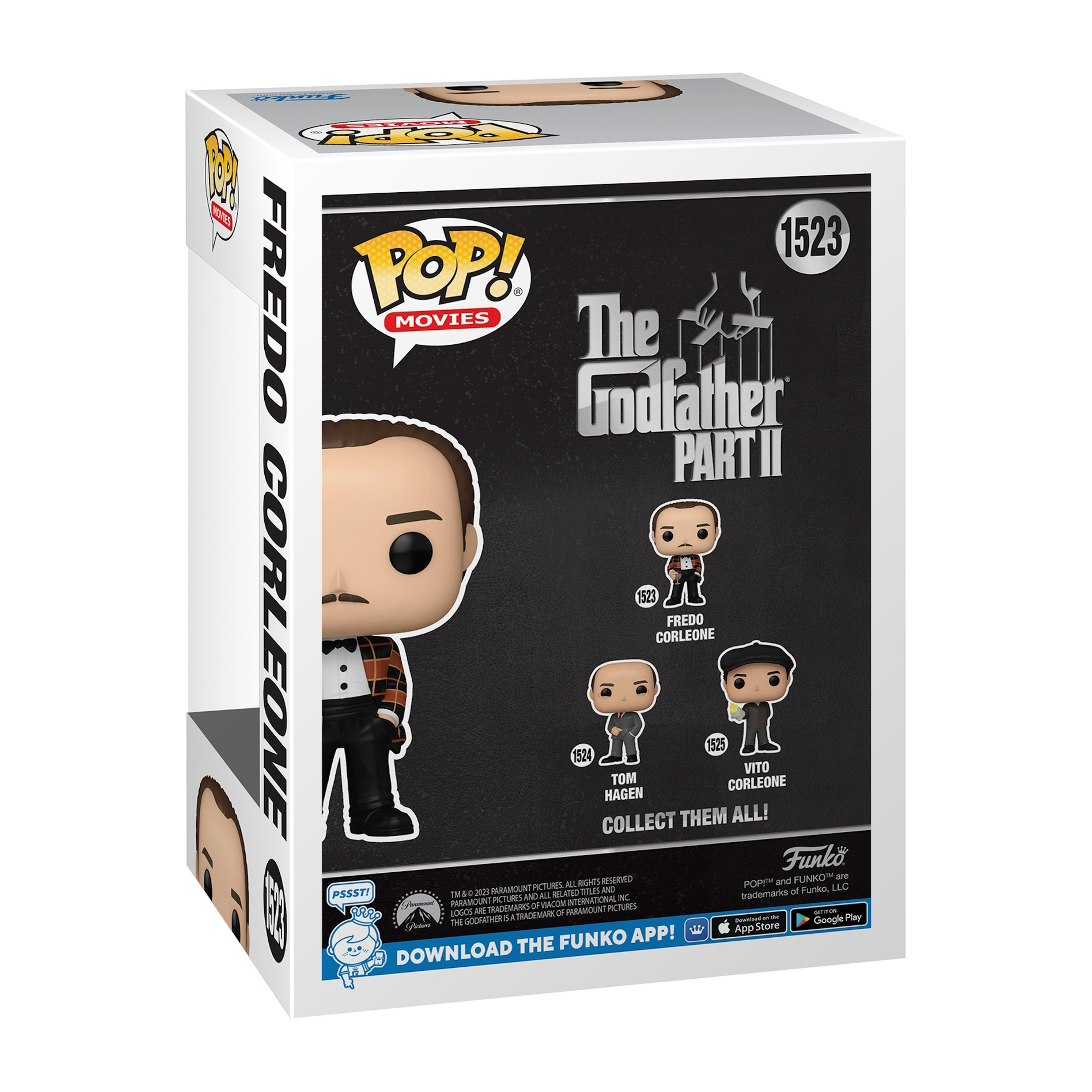 Eine Funko Pop-Box für Fredo Corleone. Sie zeigt den Filmtitel und Charakterbilder.