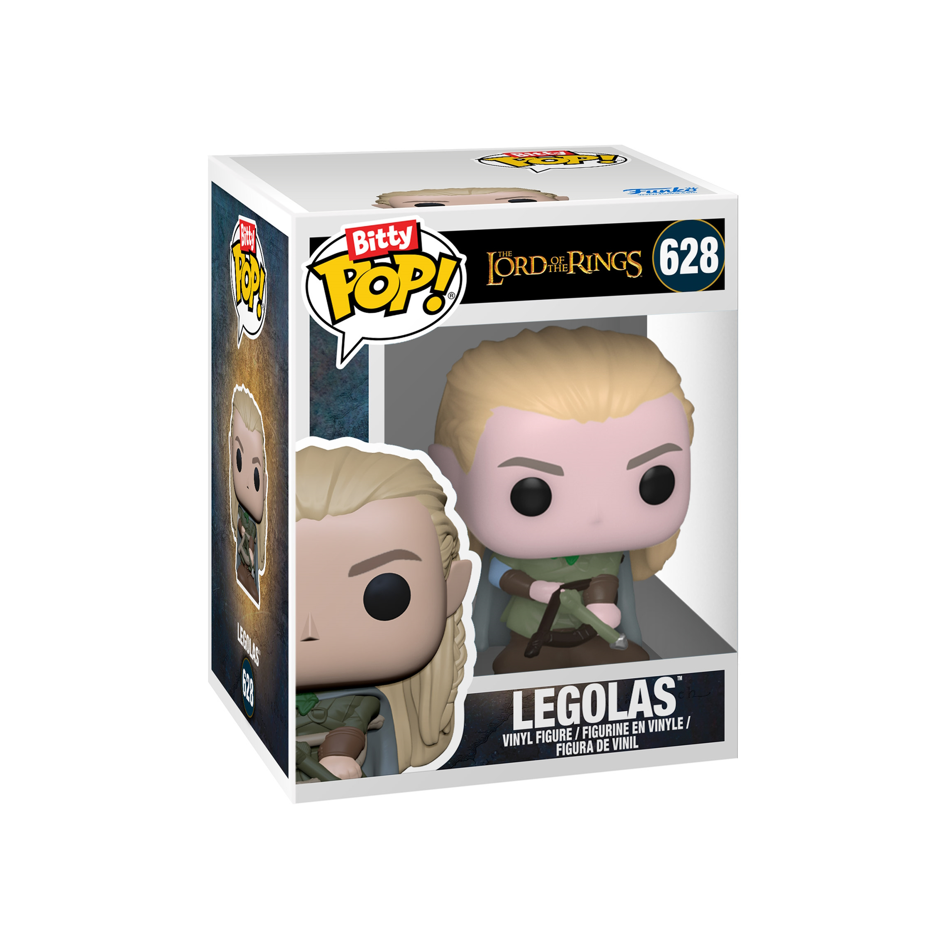 Funko Pop-Box mit Legolas-Figur. Blondes Haar, grünes Outfit. Auf der Box steht „The Lord of the Rings“.