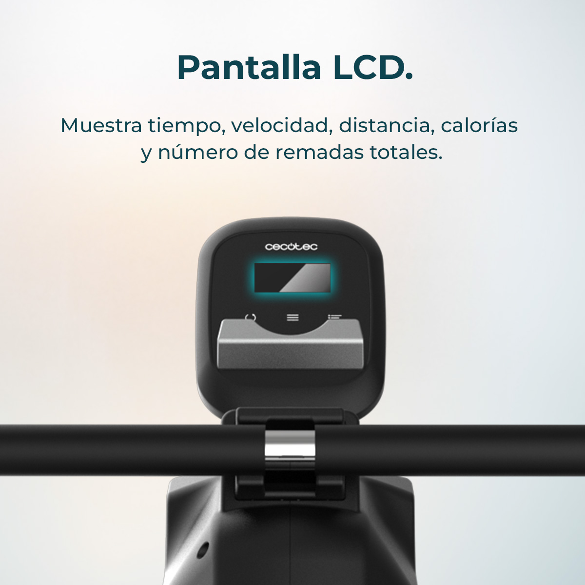 Primo piano di uno schermo LCD nero che mostra dati. Il testo in alto recita 'Schermo LCD'. Il marchio è Cecotec.