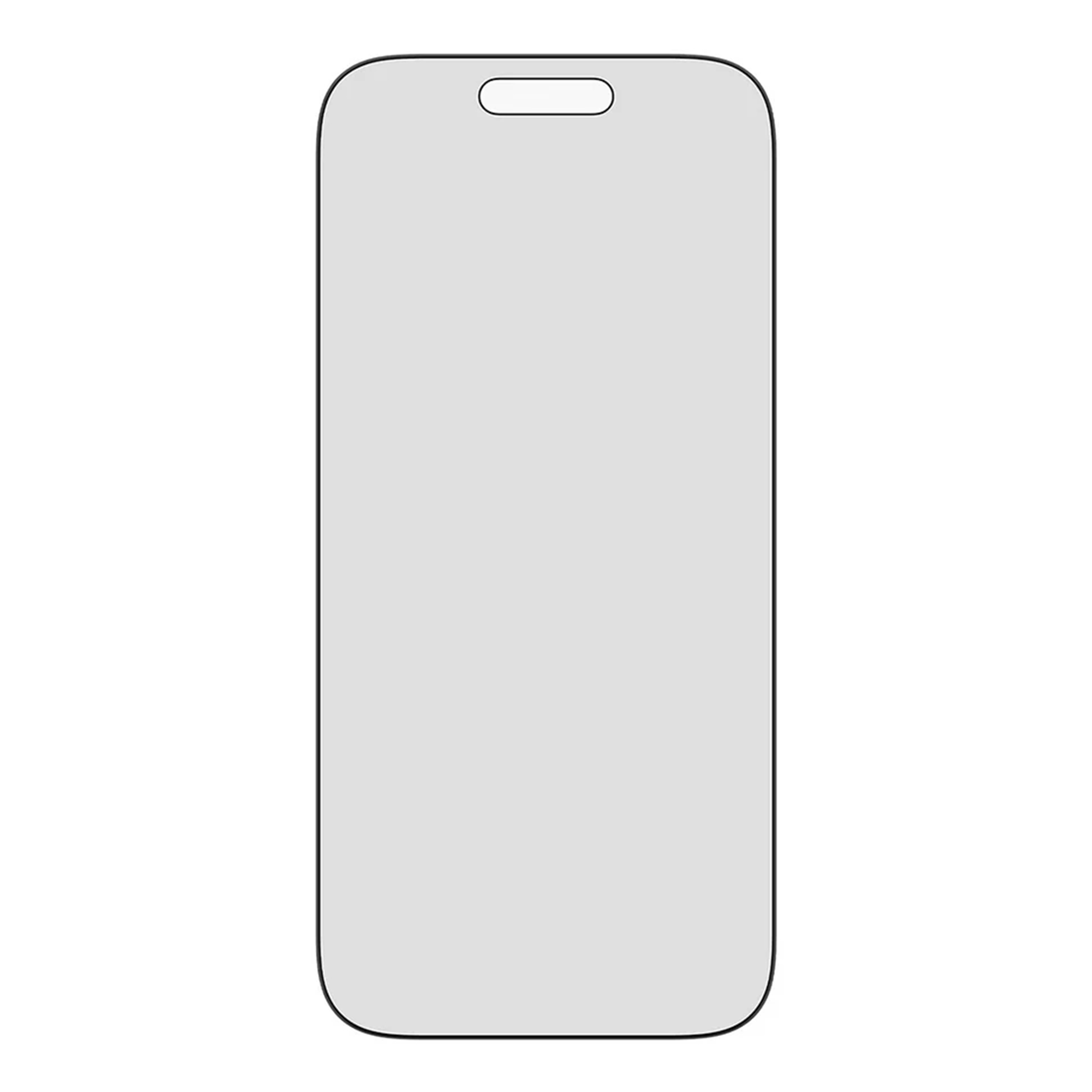 Çentikli bir telefon ekran koruyucusu. Yuvarlak köşeli ve siyah çerçeveli bir dikdörtgendir.