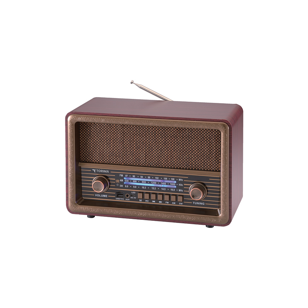 TORIMA D56  Nostaljik Uzaktan Kumandalı  – Radyo, USB/TF, TWS, Şarjlı Bluetooth Hoparlör Kahverengi