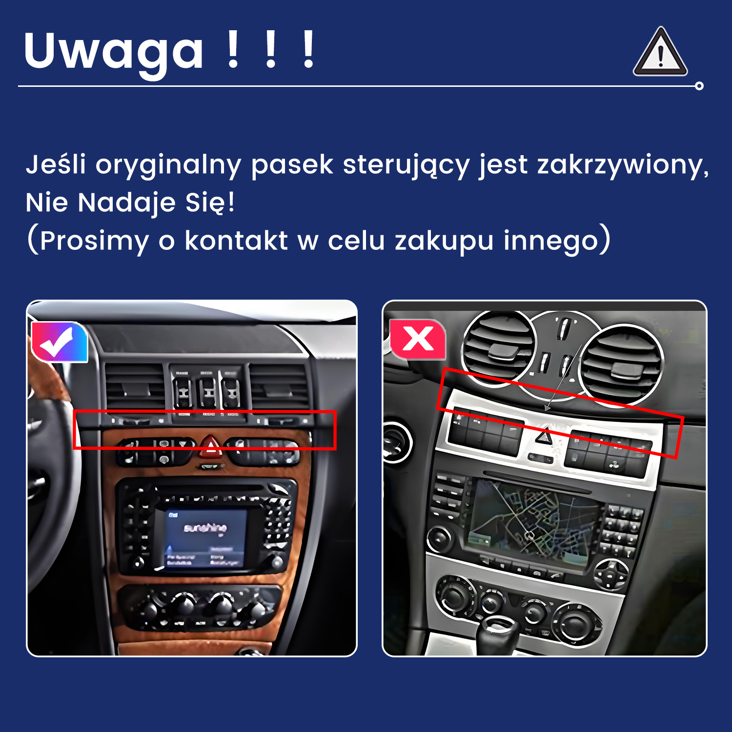 Obrazek przedstawia dwie deski rozdzielcze samochodów. Lewa ma znak wyboru, a prawa X. Obie mają czerwone podświetlone obszary.