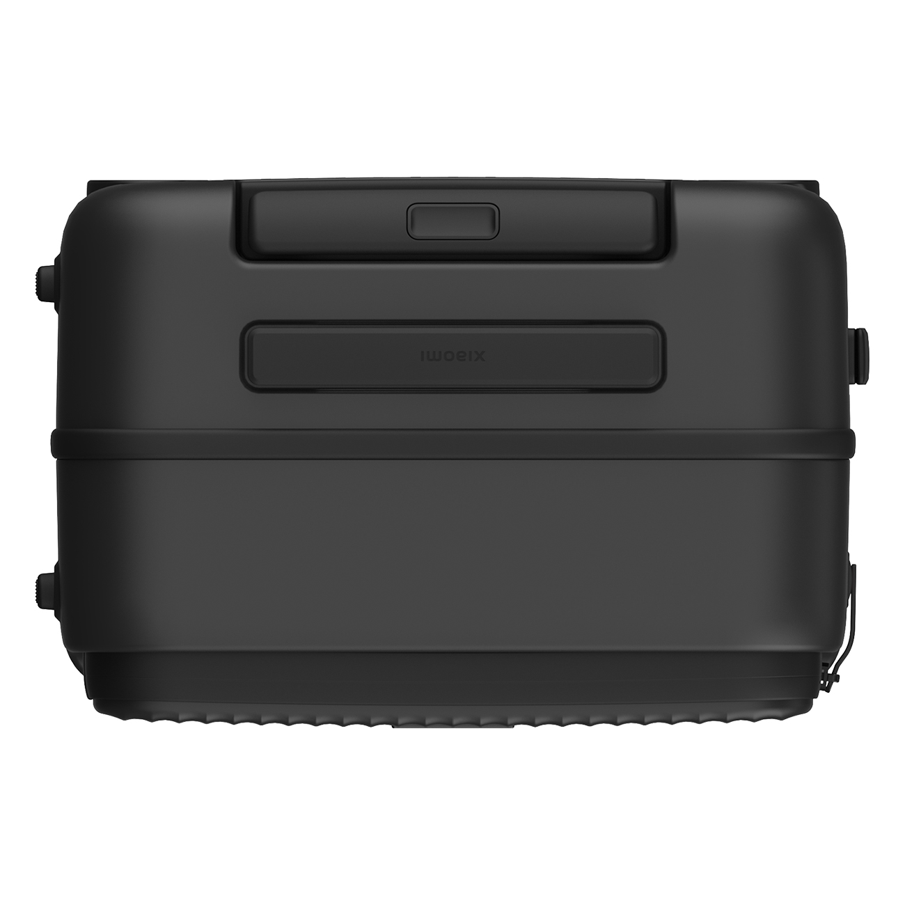 Une valise noire est montrée. Elle a une poignée sur le dessus et un logo Xiaomi. Le fond est blanc.