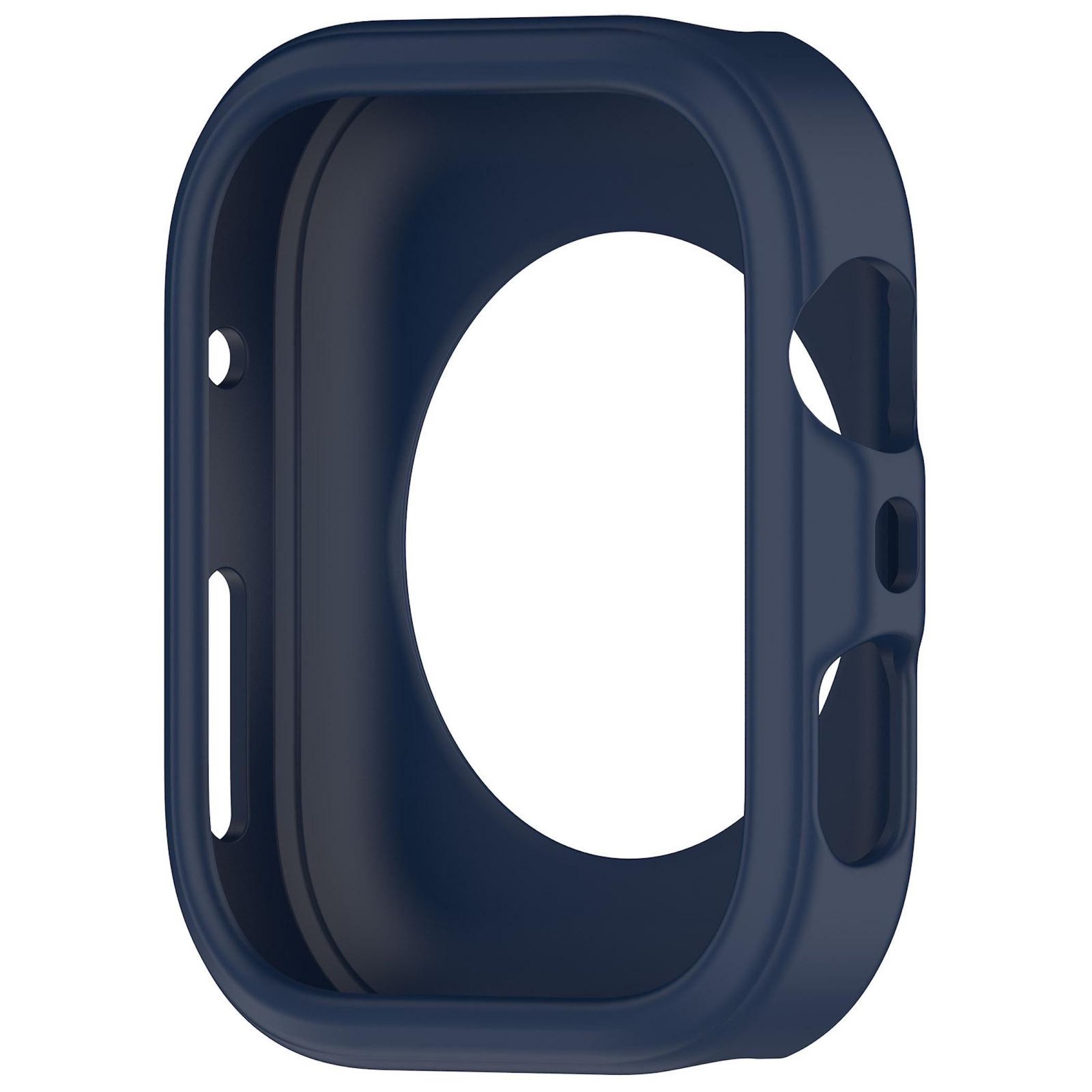 Un proteggi cassa per orologio blu navy con ritagli per i pulsanti e il quadrante.